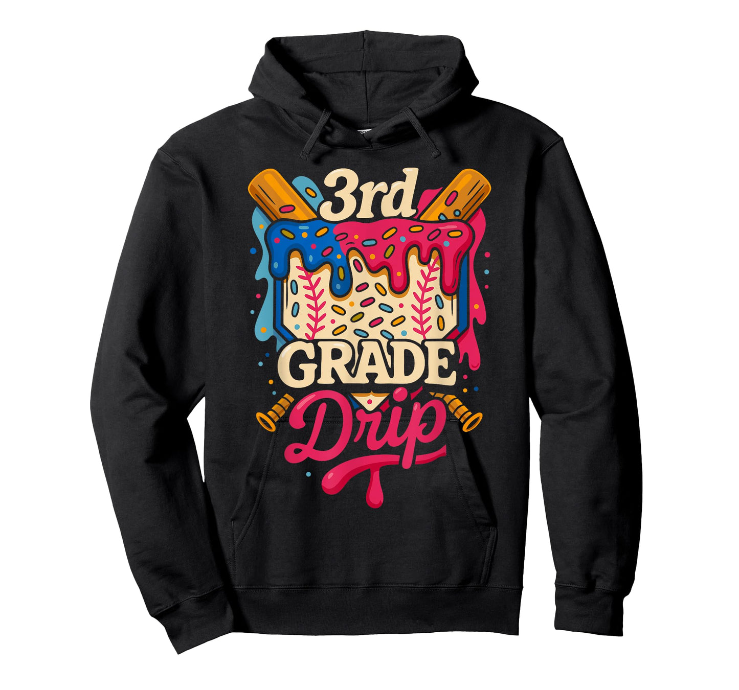 Kids 3rd Grade Ice Cream Drip Baseball Back to School T-Shirt