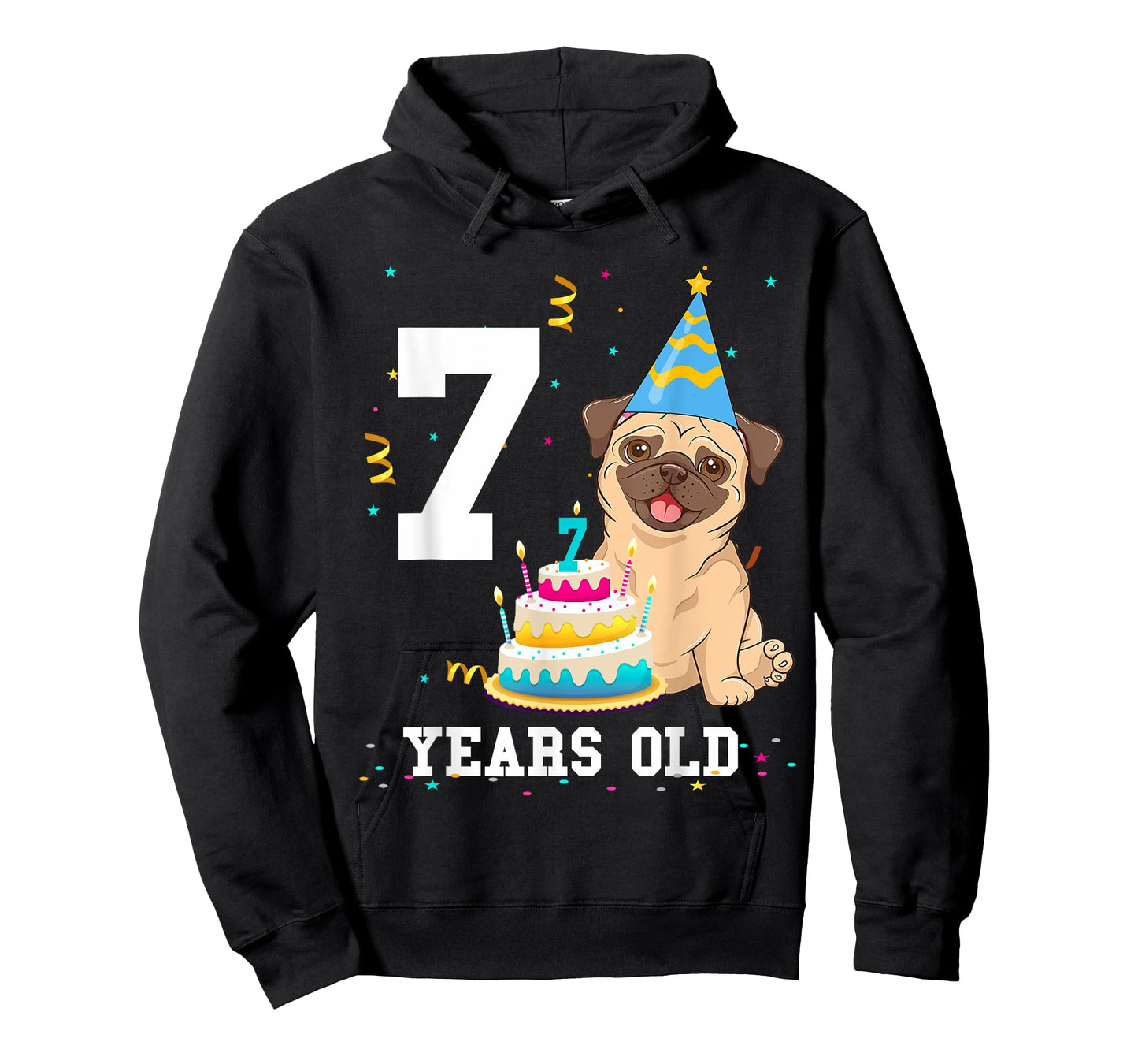 7 Years Old Birthday Pug Dog Lover Party Kids Boys Girls T-Shirt