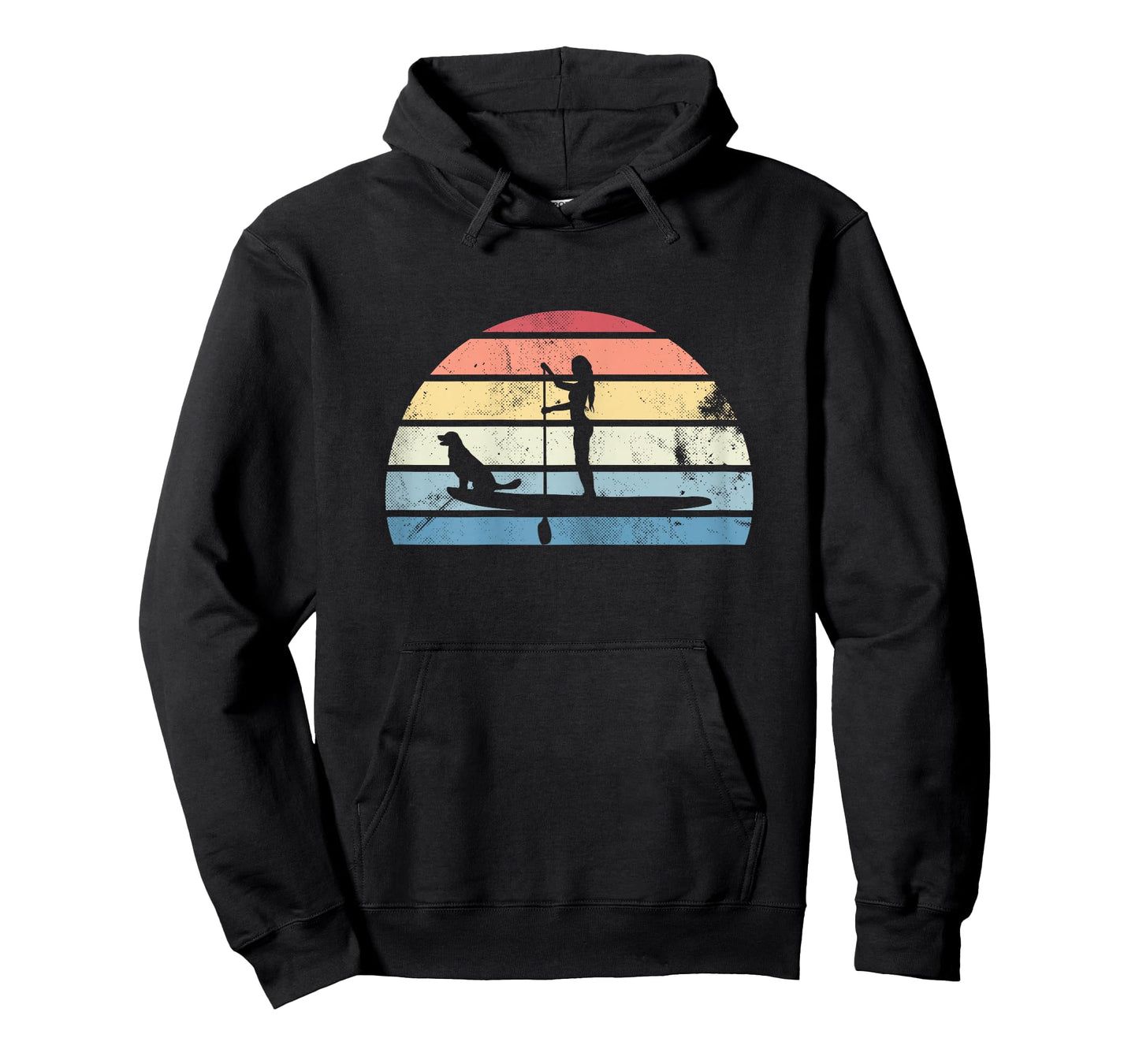 Retro Paddleboarding Girl with Dog Sunset Gift T-Shirt