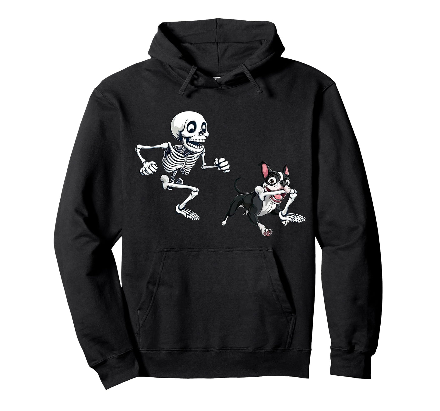Skeleton Chasing Dog Boston Terrier Halloween Pet Lover T-Shirt