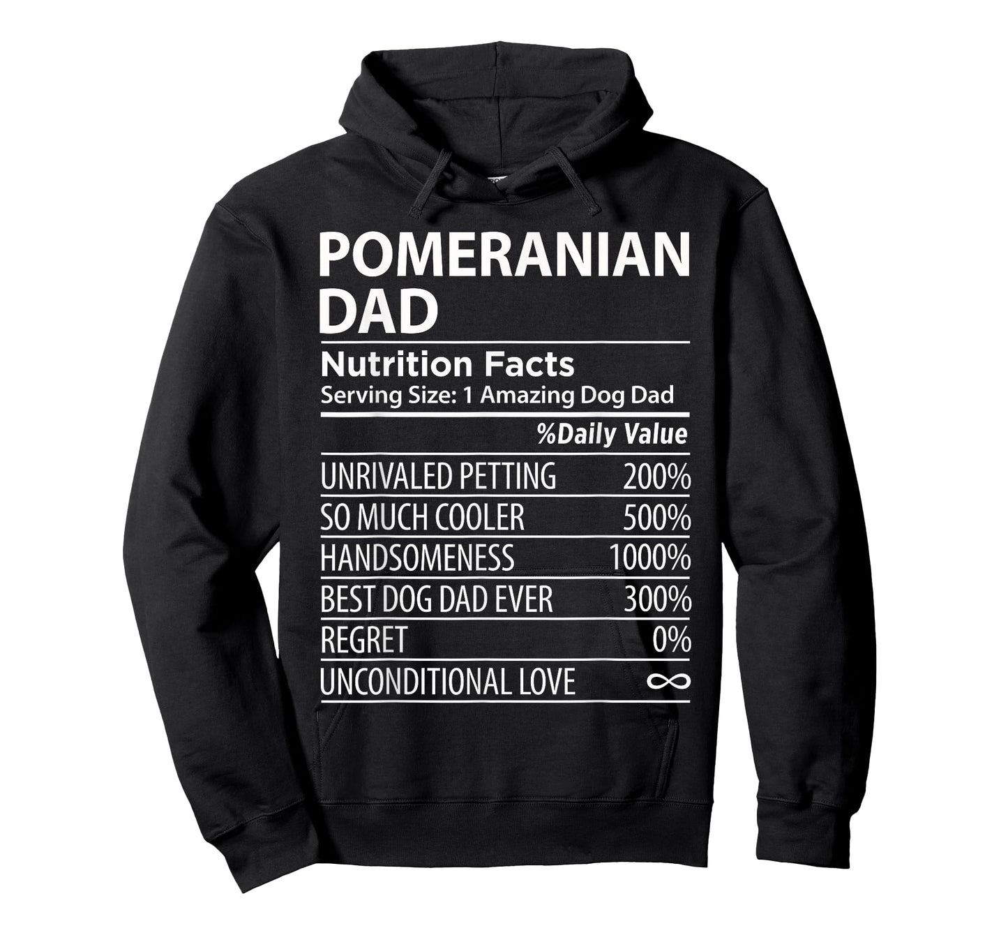 Pomeranian Dad Nutrition Facts Funny Pomeranian Dog Owner T-Shirt for Men Women Girls Kids