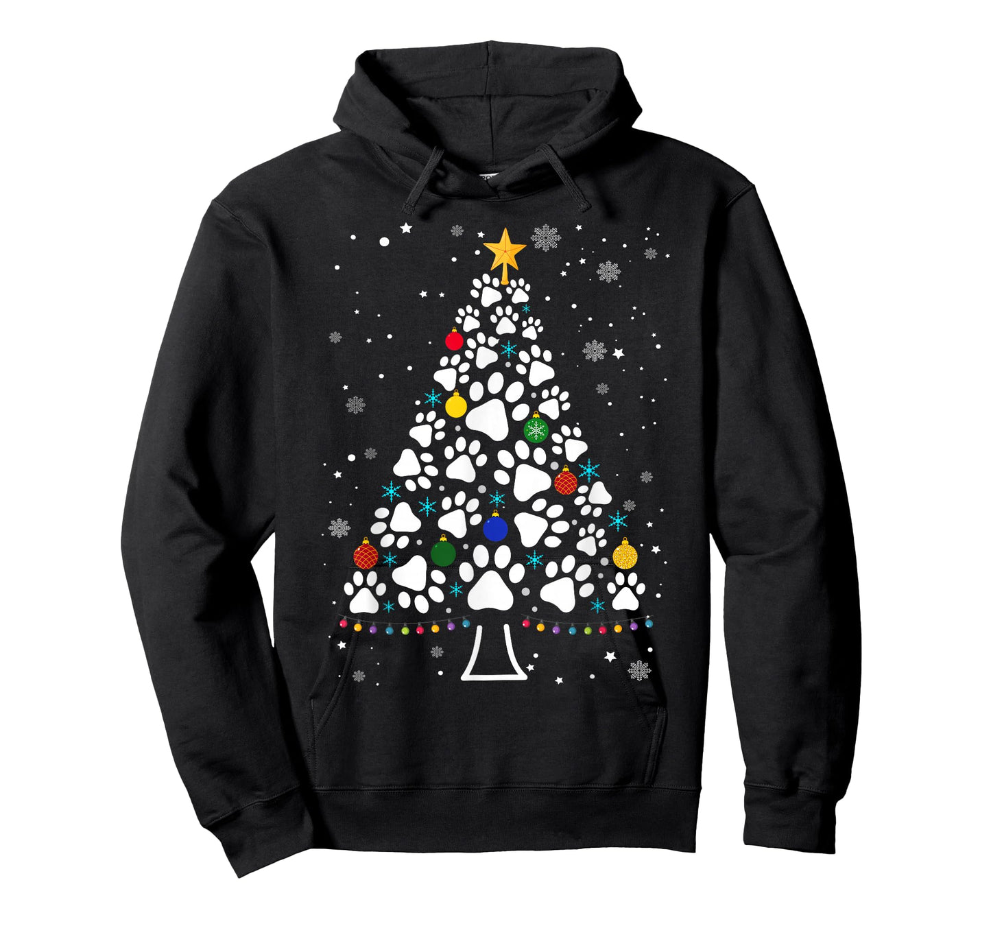 Paw Print Christmas Tree Lights Matching Family Xmas T-Shirt