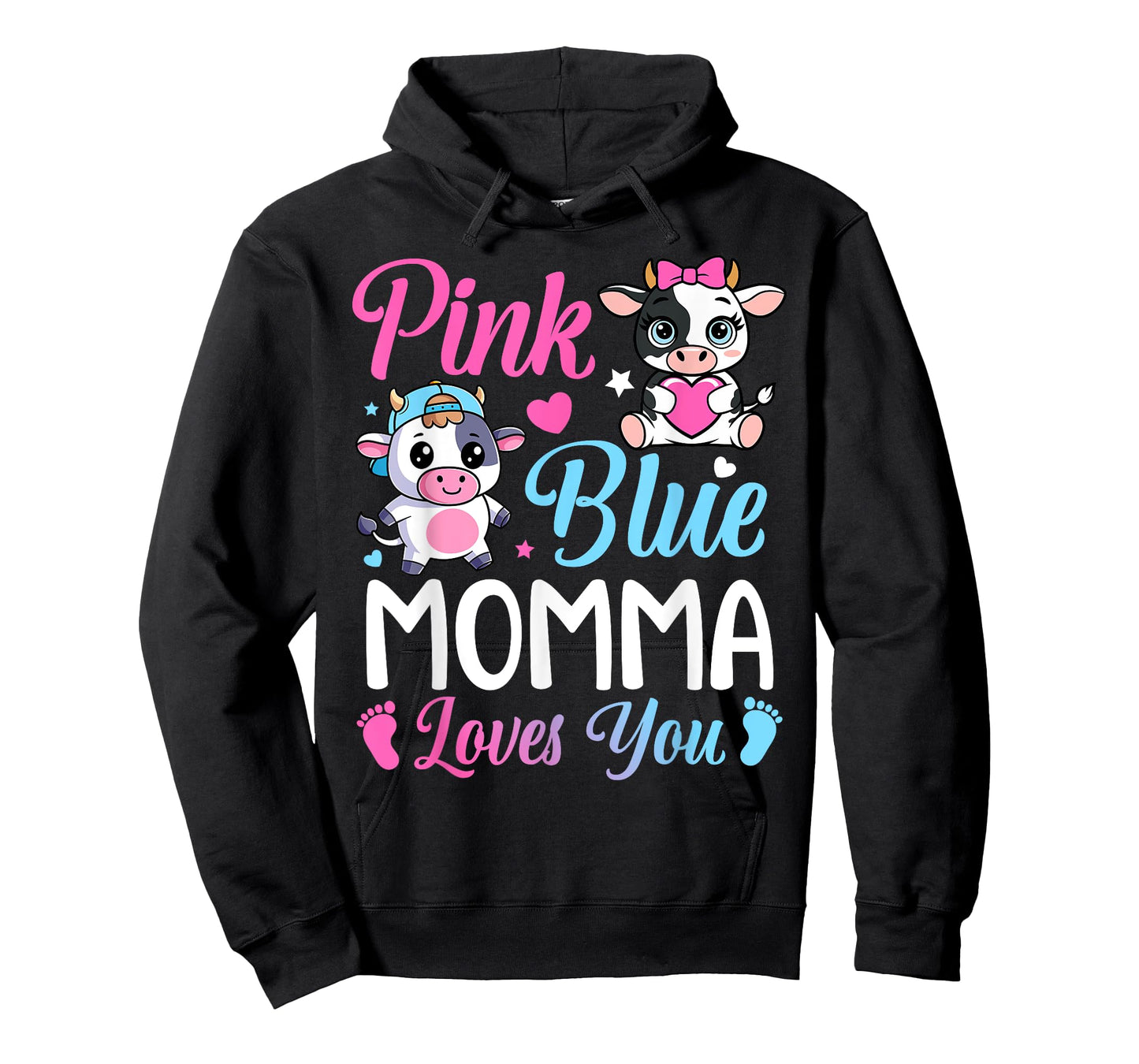 Pink Or Blue Momma Loves You Cow Gender Reveal Family T-Shirt