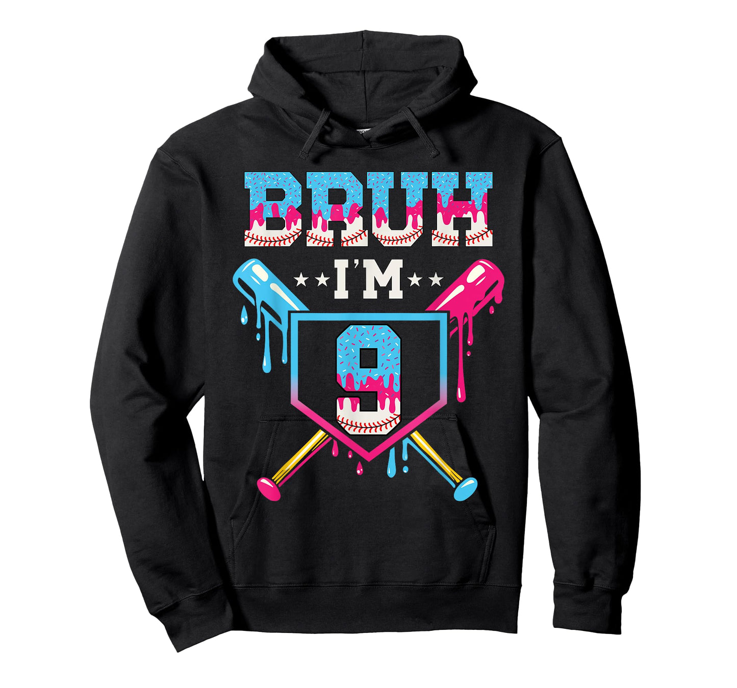 Bruh Baseball 9 Year Old Ice Cream 9th Birthday Boy Number 9 T-Shirt