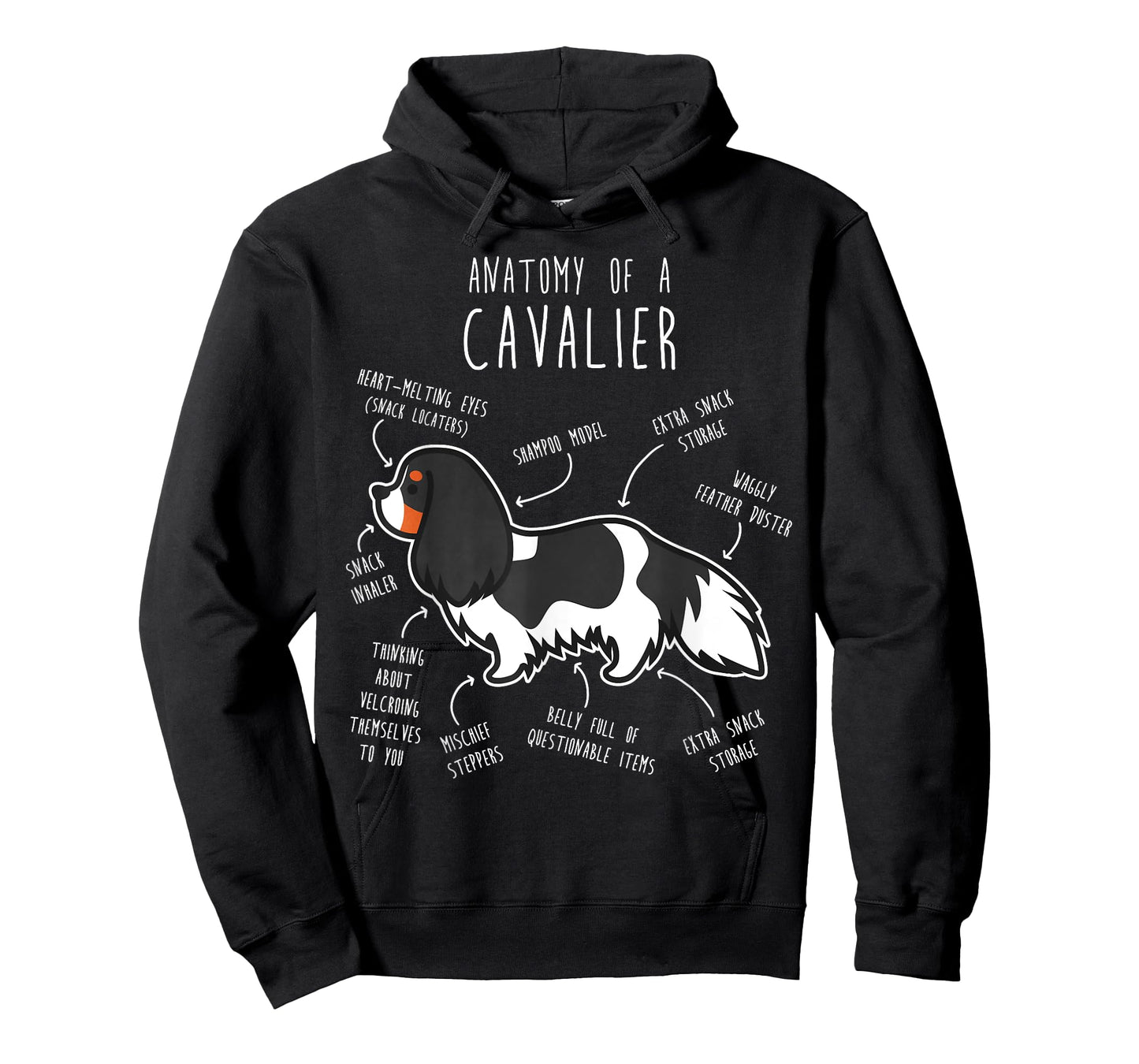 Tri-Color Cavalier King Charles Spaniel Dog Funny Anatomy Men Women Girls Kids T-Shirt