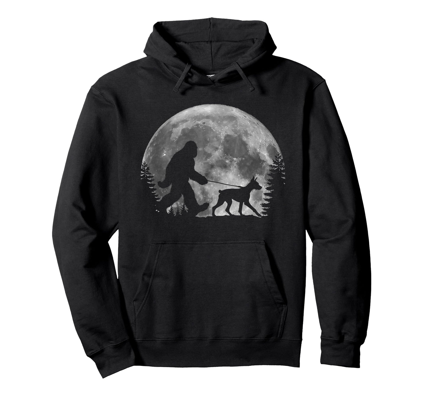 Bigfoot Walking a Dog Funny Doberman Pinscher Moon Halloween T-Shirt