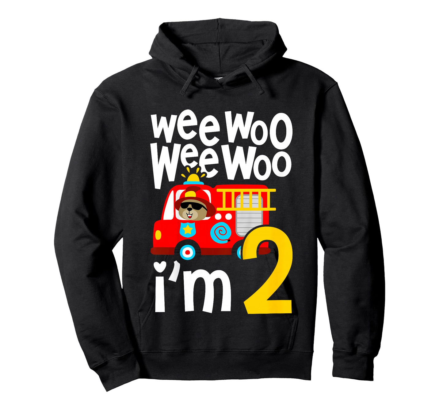Kids Boys Birthday Wee Woo Wee Woo I'm 2 Red Fire Truck T-Shirt