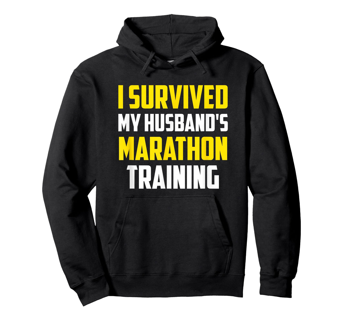 Runner Spouse Apparel for Women - I Survived My Husband's Marathon Training - Women's Black Casual Straight Crew Neck Short Sleeve T-Shirt - Small