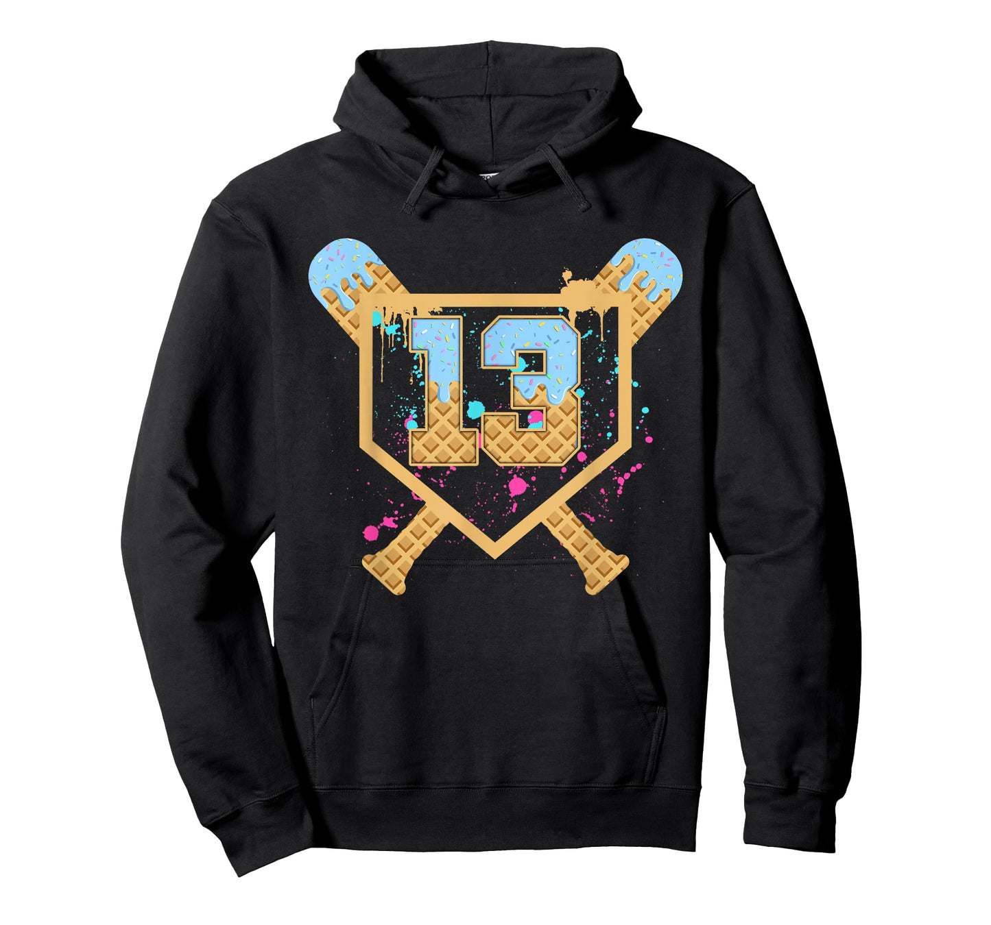 Baseball 13 Year Old Ice Cream Drip 13th Birthday Number 13 T-Shirt