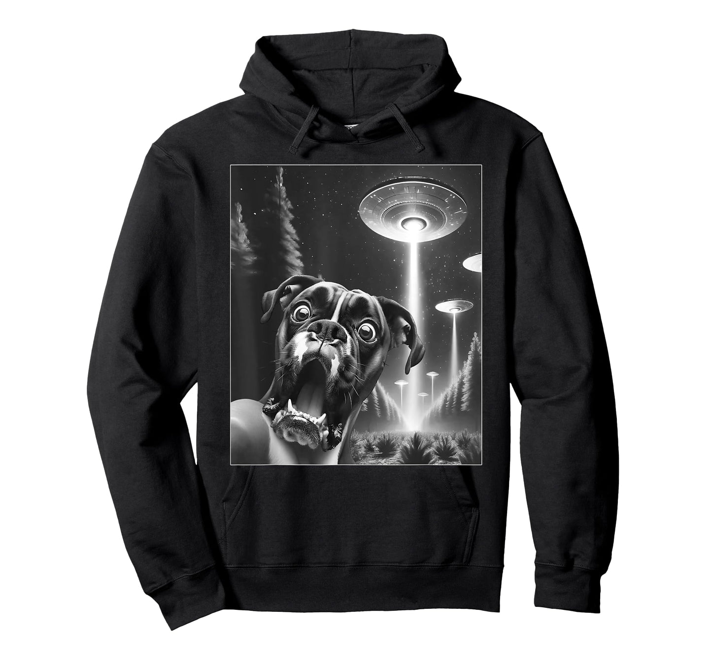 Funny Boxer Dog Alien UFO Taking a Selfie Dog Mom Dad Men Women Girls Kids T-Shirt