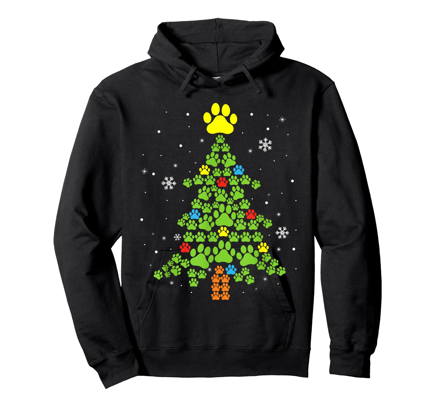 Paw Print Merry Christmas Tree Lights Dog Lover Xmas Men Women Kids T-Shirt