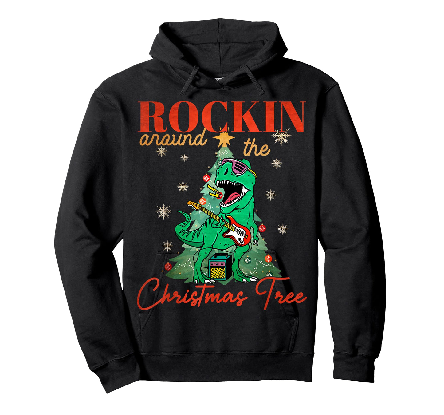 Rocking Around The Christmas Tree T-rex Rock and Roll Guitar T-Shirt