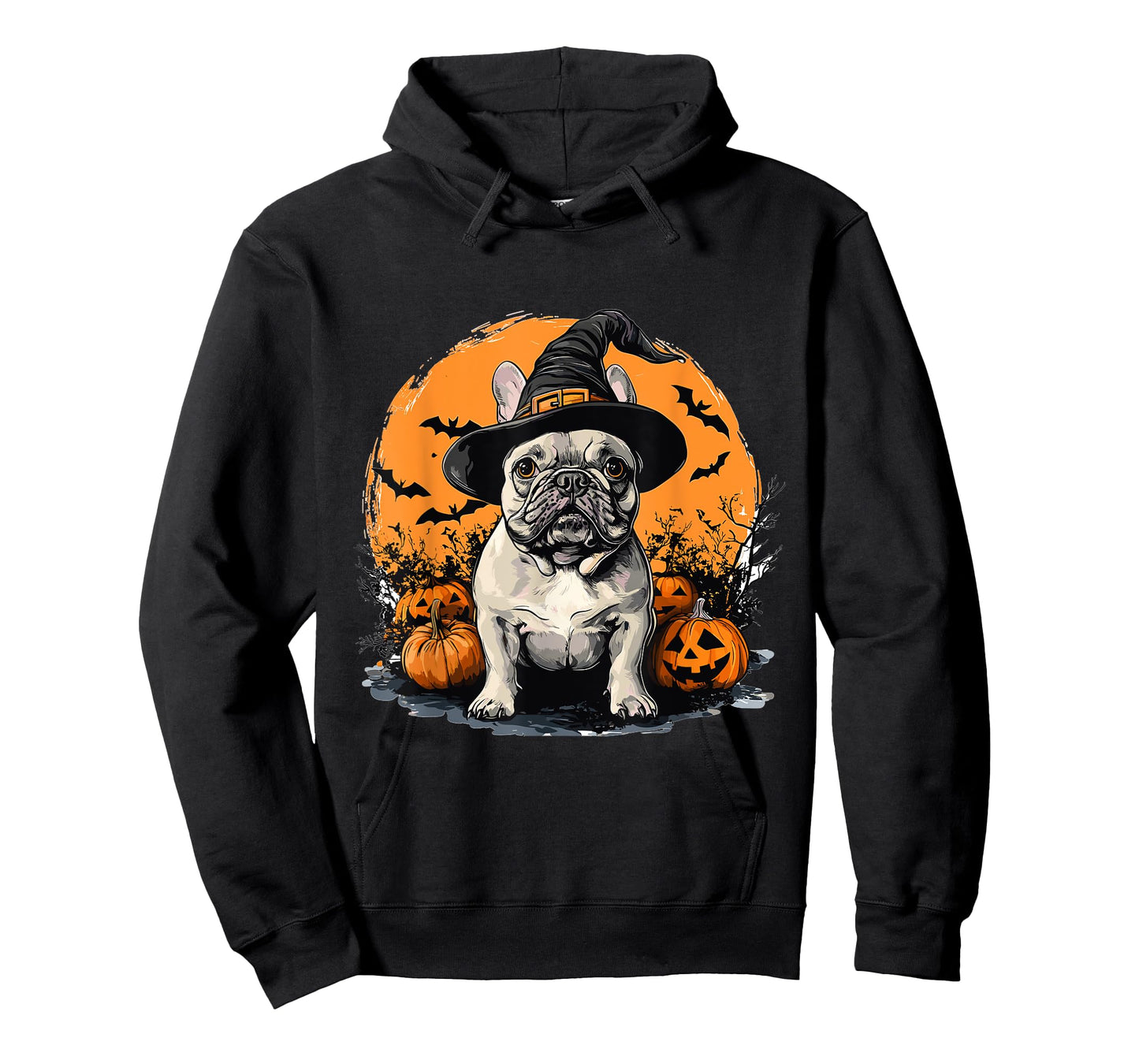 French Bulldog Frenchie Dog Whitch Hat Halloween Pumpkin T-Shirt for Men Women Kids