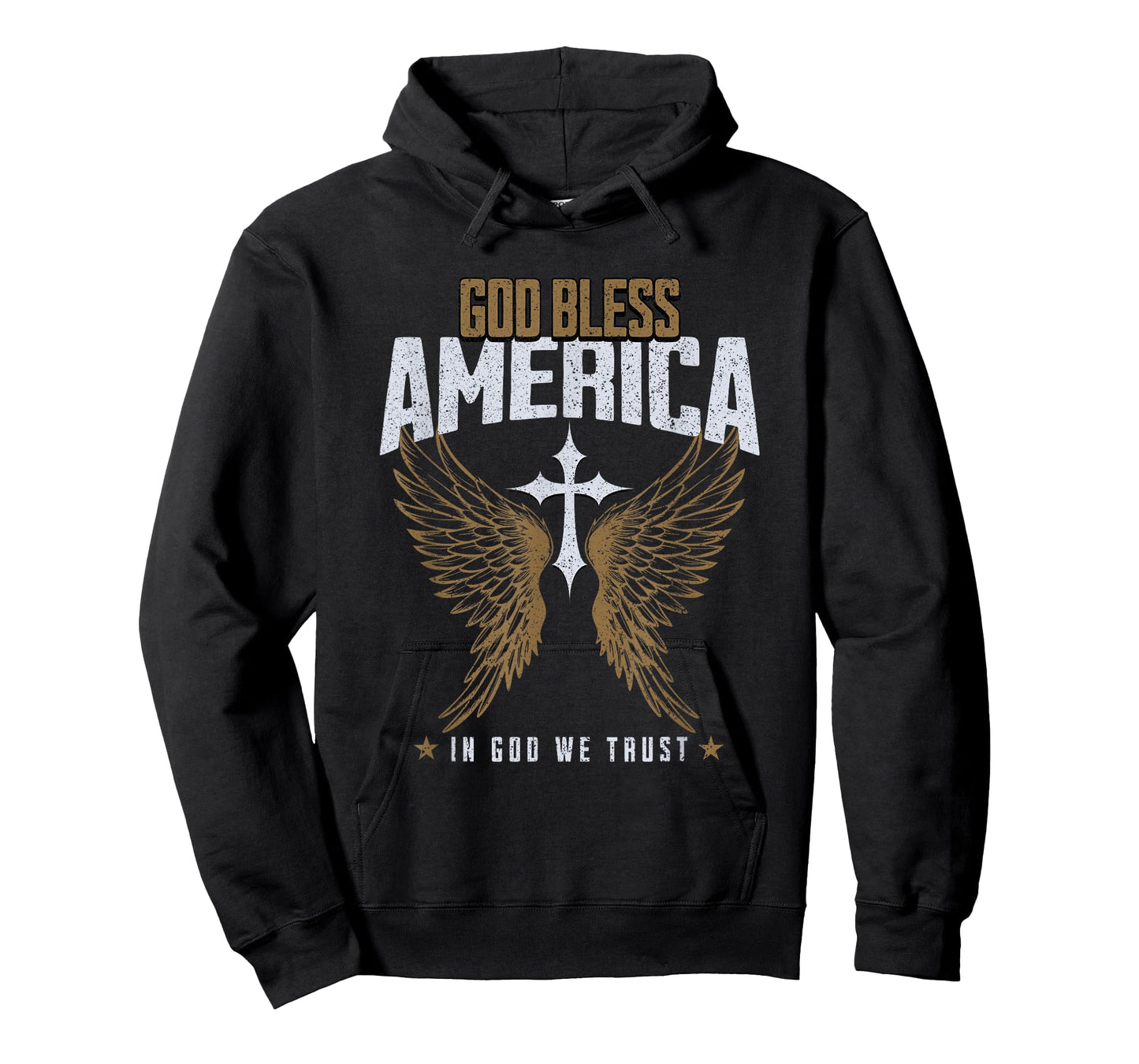 God Bless America Christian Cross & Angel Wings Distressed T-Shirt