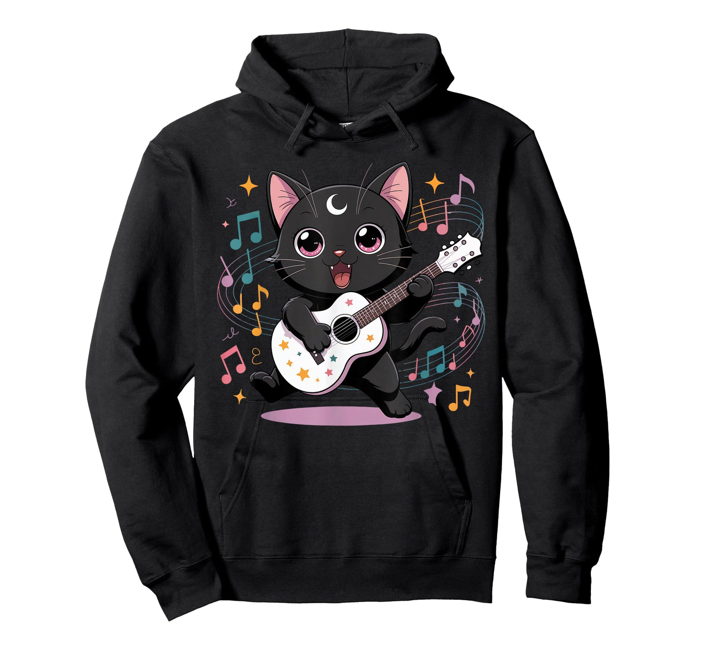 Black Cat Guitar Rock Kawaii Goth Girl Clothes Pink Goth T-Shirt