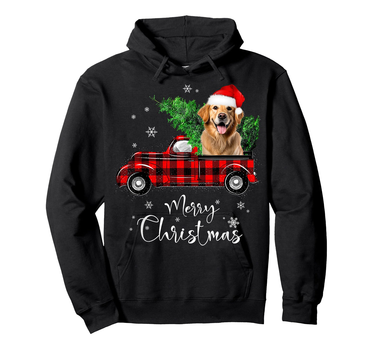 Golden retriever Dog Ride Red Truck Christmas Pajama T-Shirt