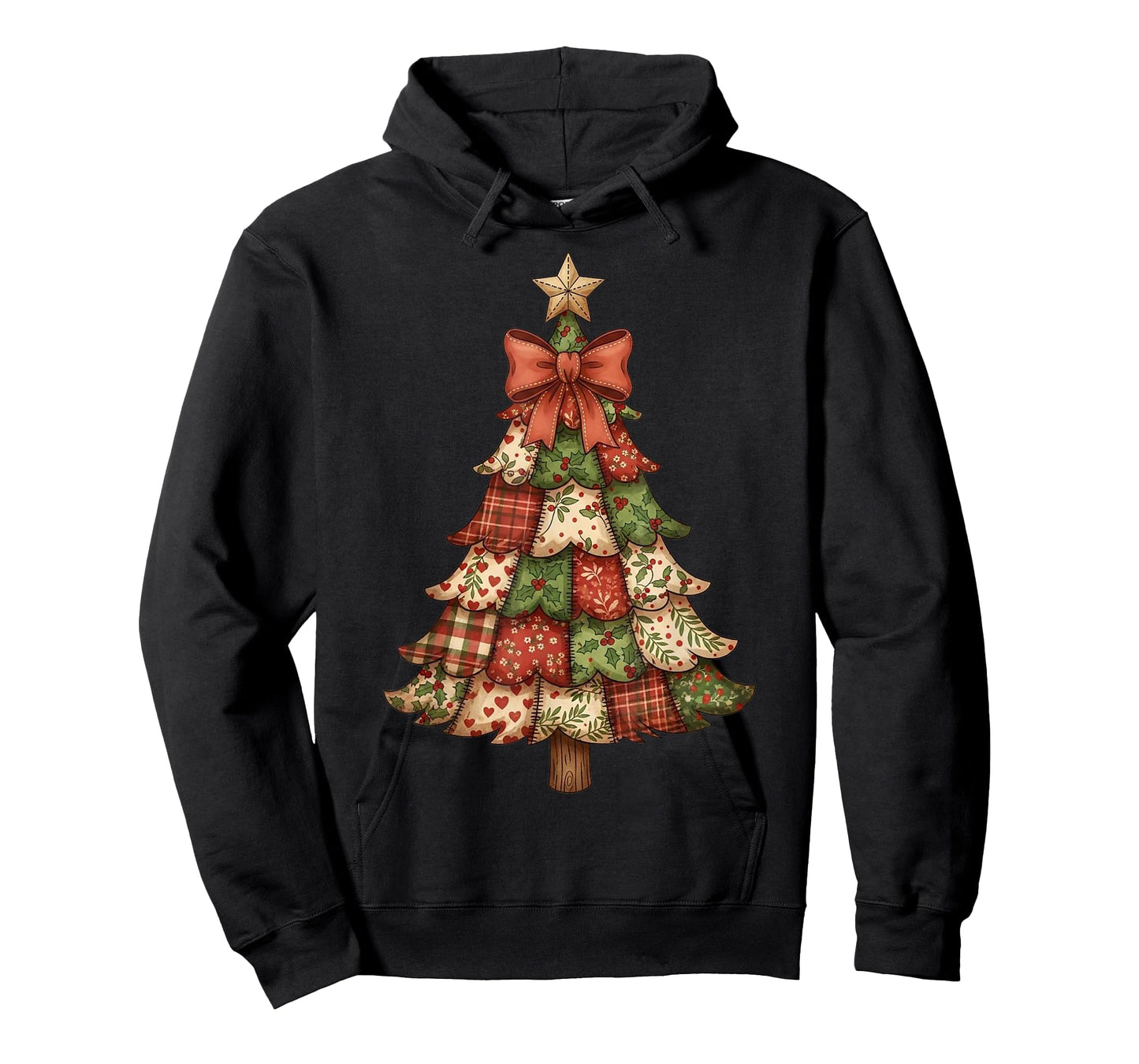 Retro Patchwork Christmas Tree Vintage Xmas Holiday T-Shirt