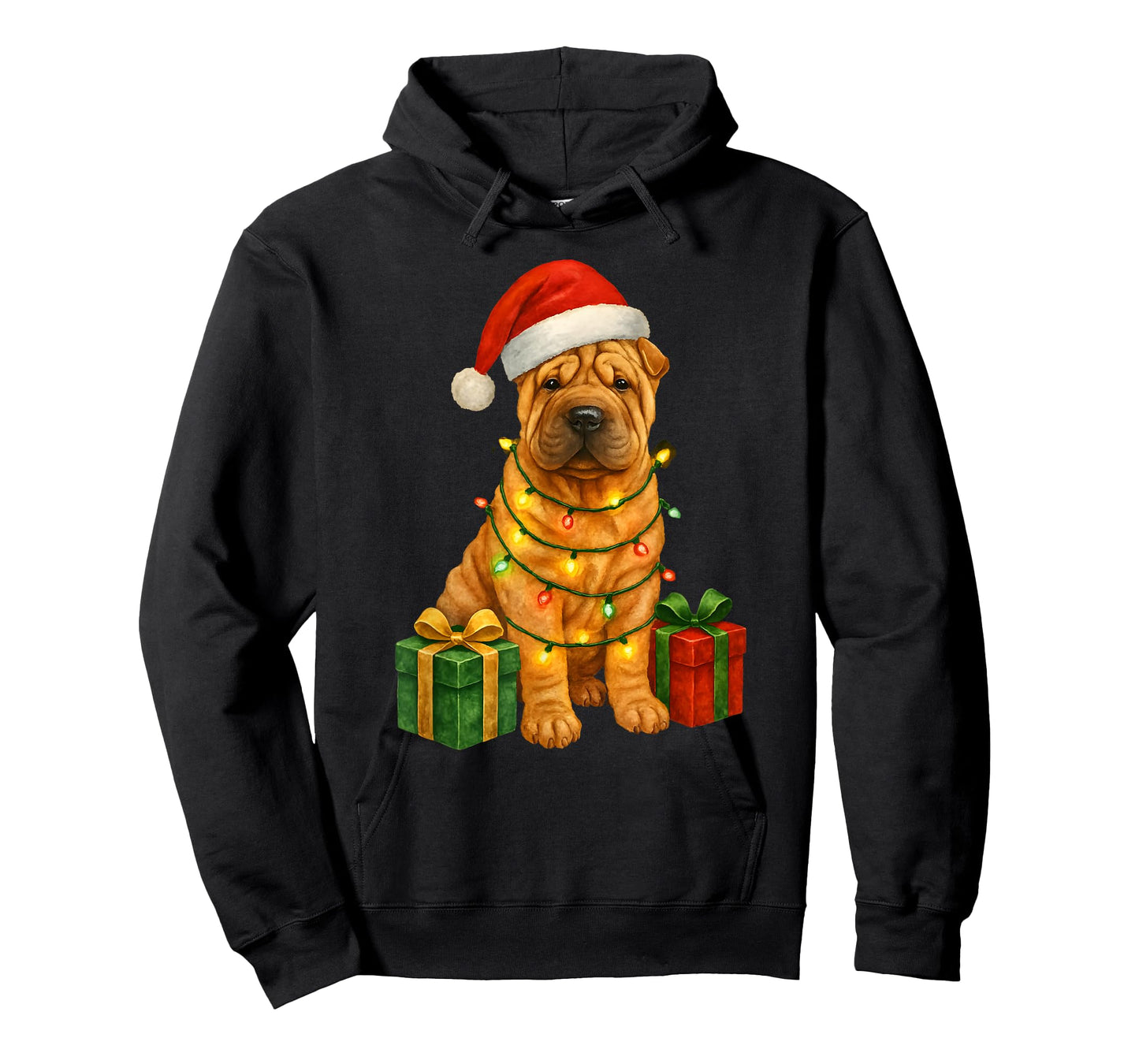 Christmas Shar Pei Dog Cute Funny Santa Hat T-Shirt
