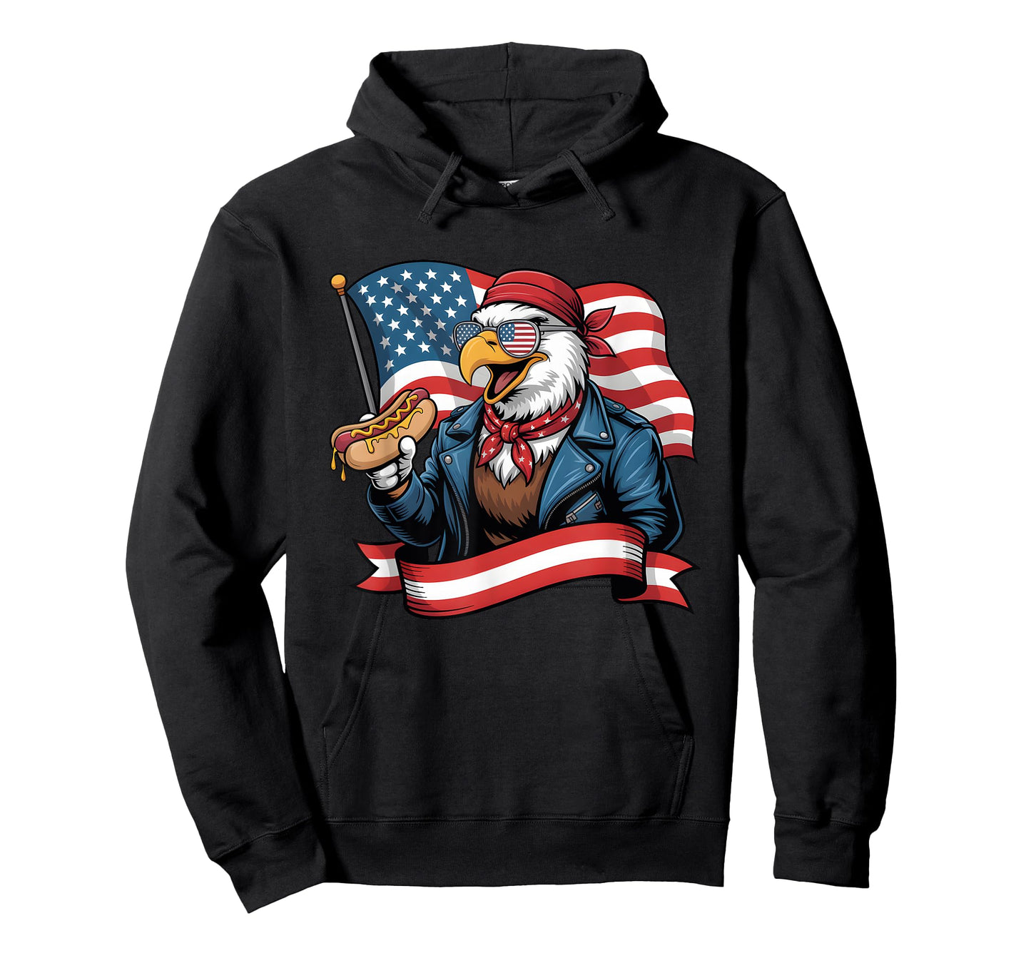 Blad Eagle with American Flag and Hotdog for 4th of july Men Women Kids T-Shirt