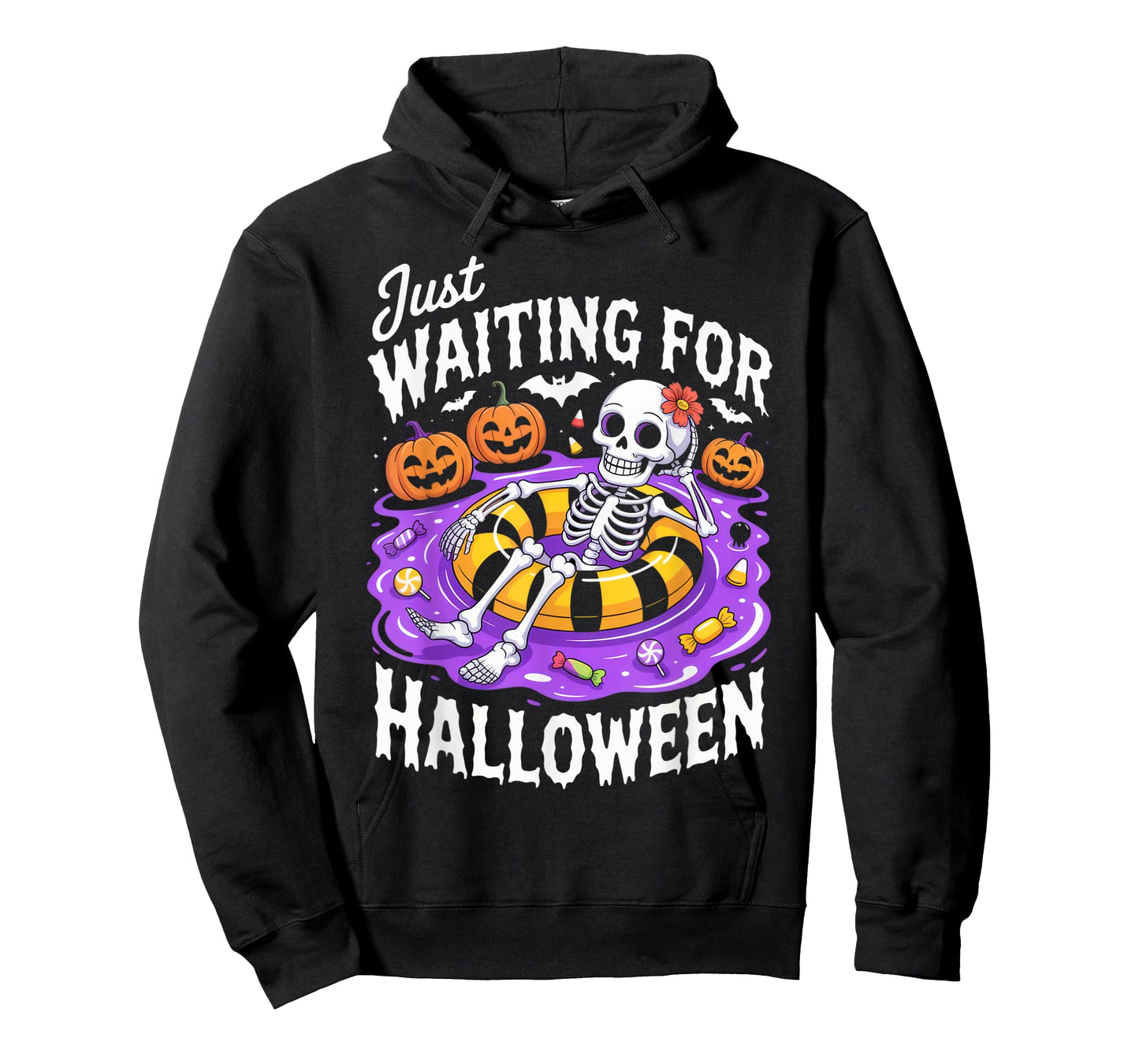 Just Waiting for Halloween Skeleton Humor Spooky Vibes Party T-Shirt