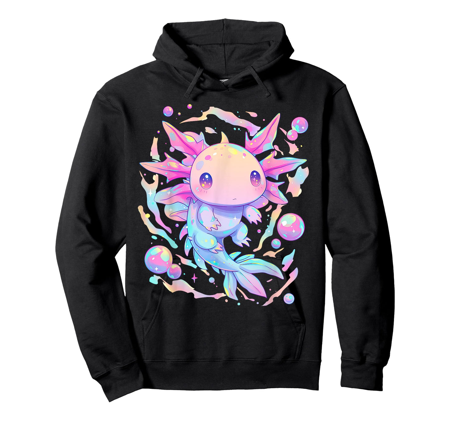 Kawaii Pastel Goth Cute Pink Sparkles Axolotl and Bubbles T-Shirt