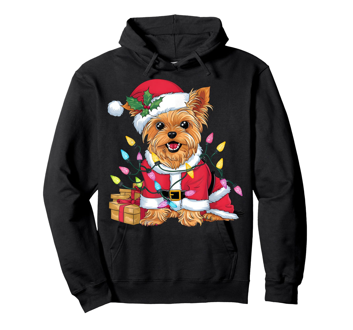 Family Xmas Lighting Santa Yorkie Dog Christmas T-Shirt