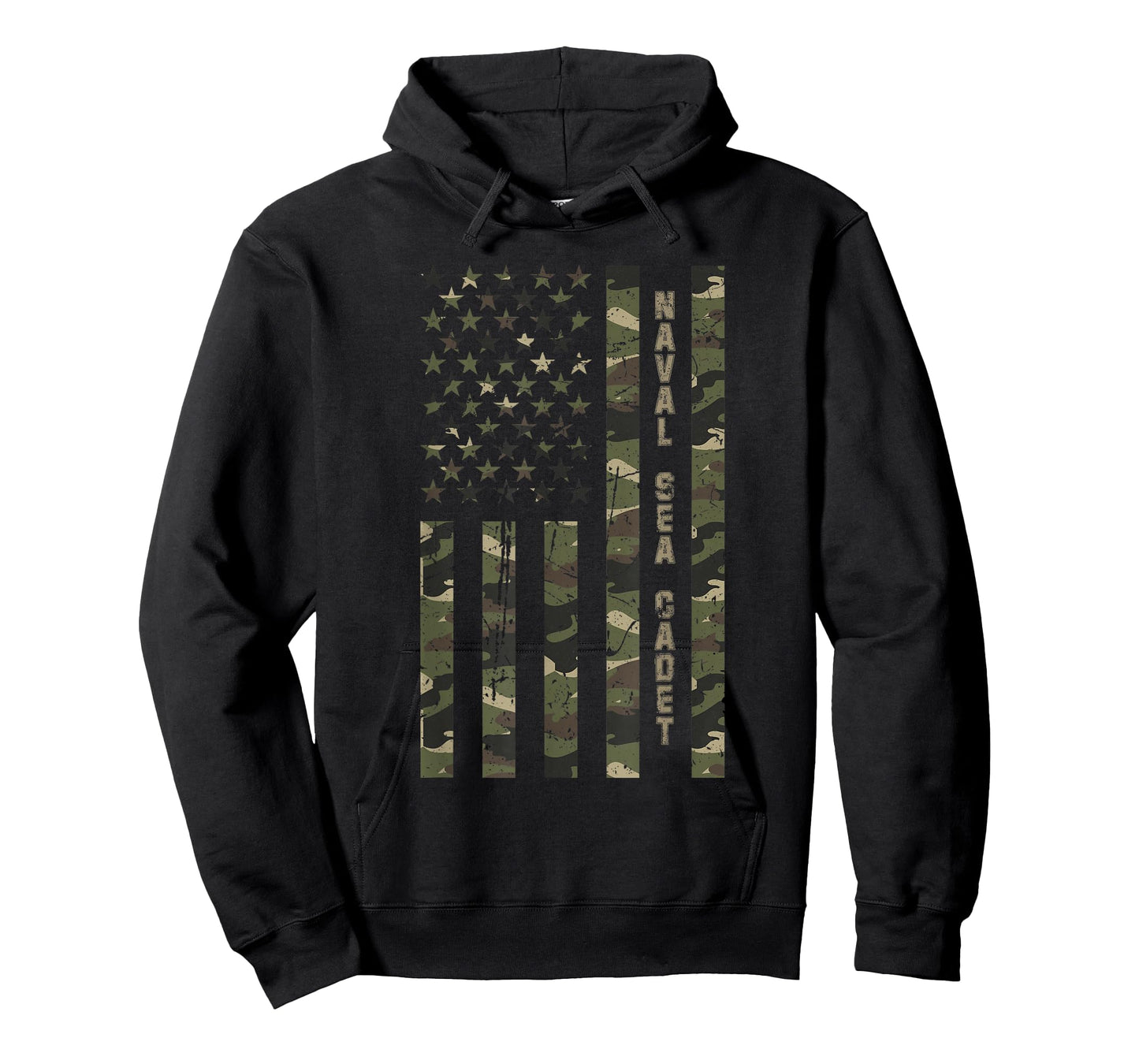 Naval Sea Cadet United States Distressed Camo w US Flag T-Shirt