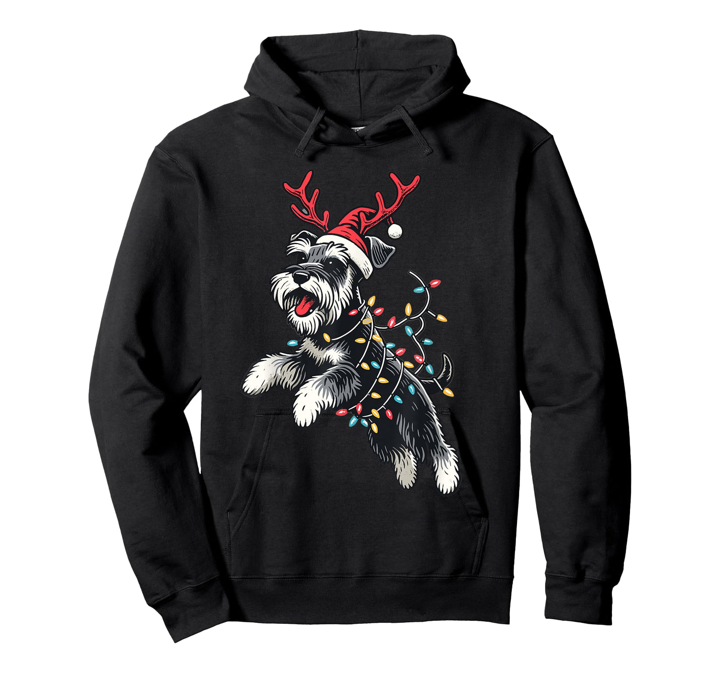 Miniature Schnauzer Dog Santa Hat Christmas Lights Pajama T-Shirt for Men Women Kids