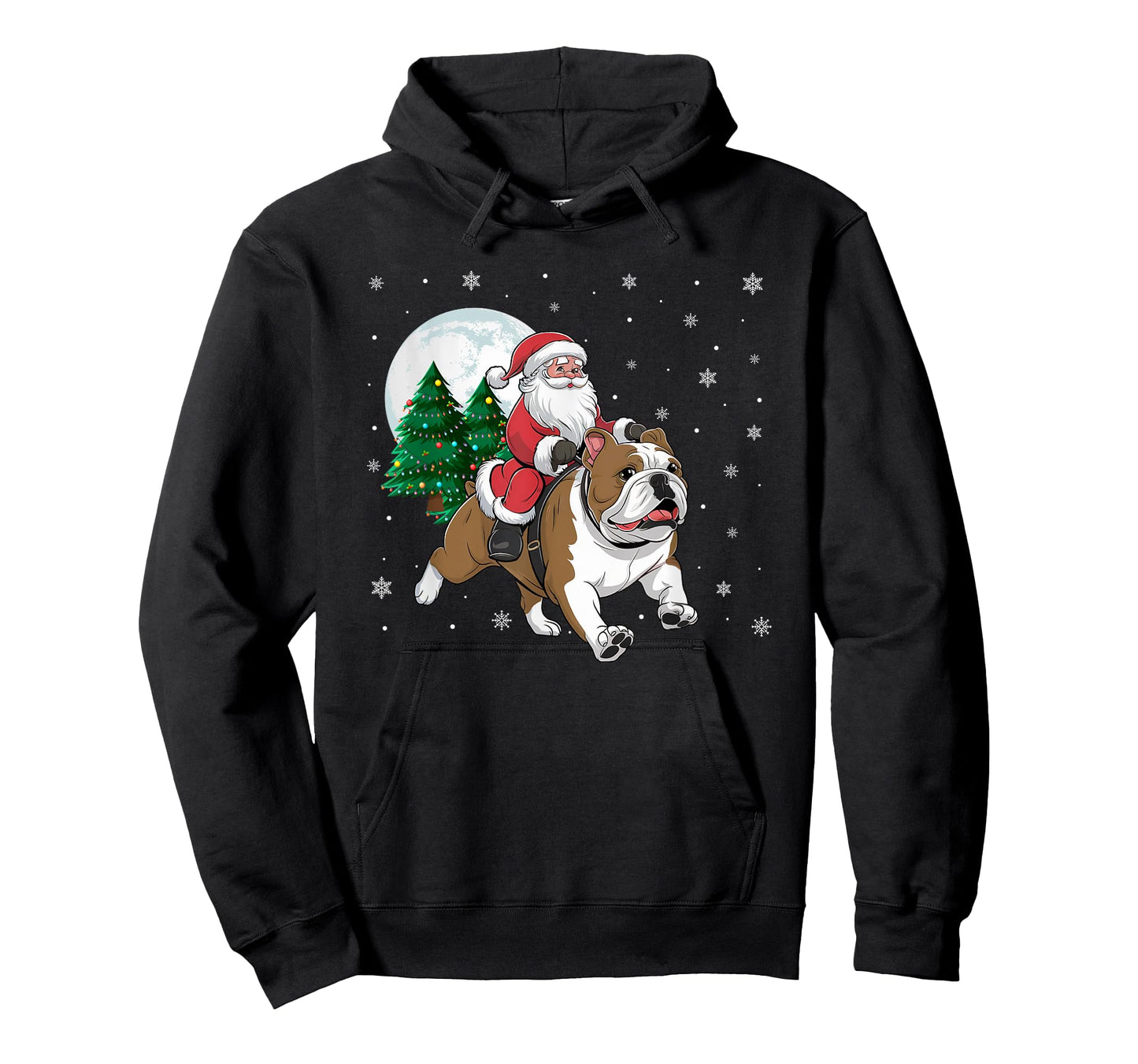 Santa Claus Riding English Bulldog Christmas Tree Lights T-Shirt for Men Women Kids