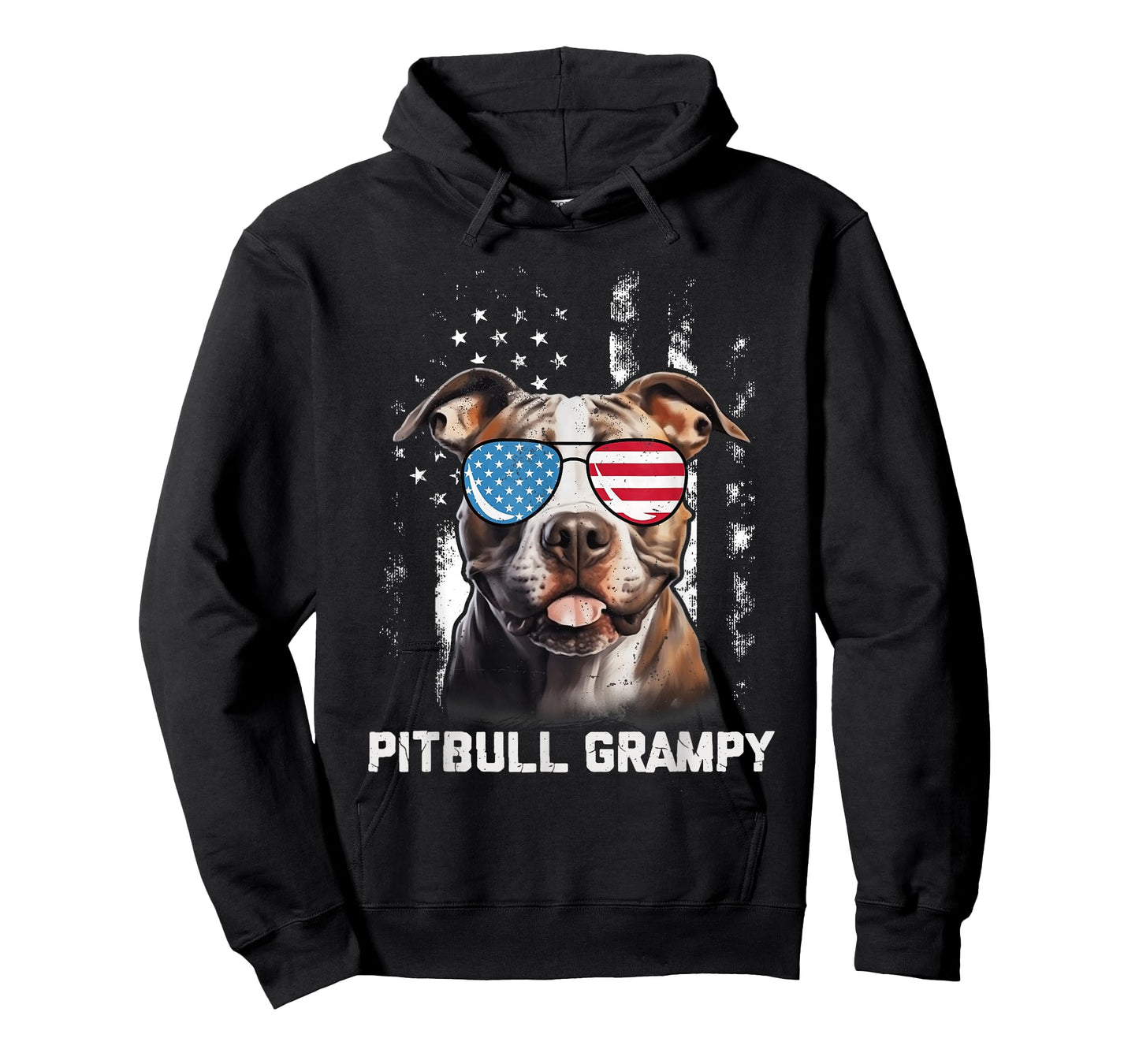 Pitbull Grampy American Flag Sunglasses 4th Of July Dog T-Shirt