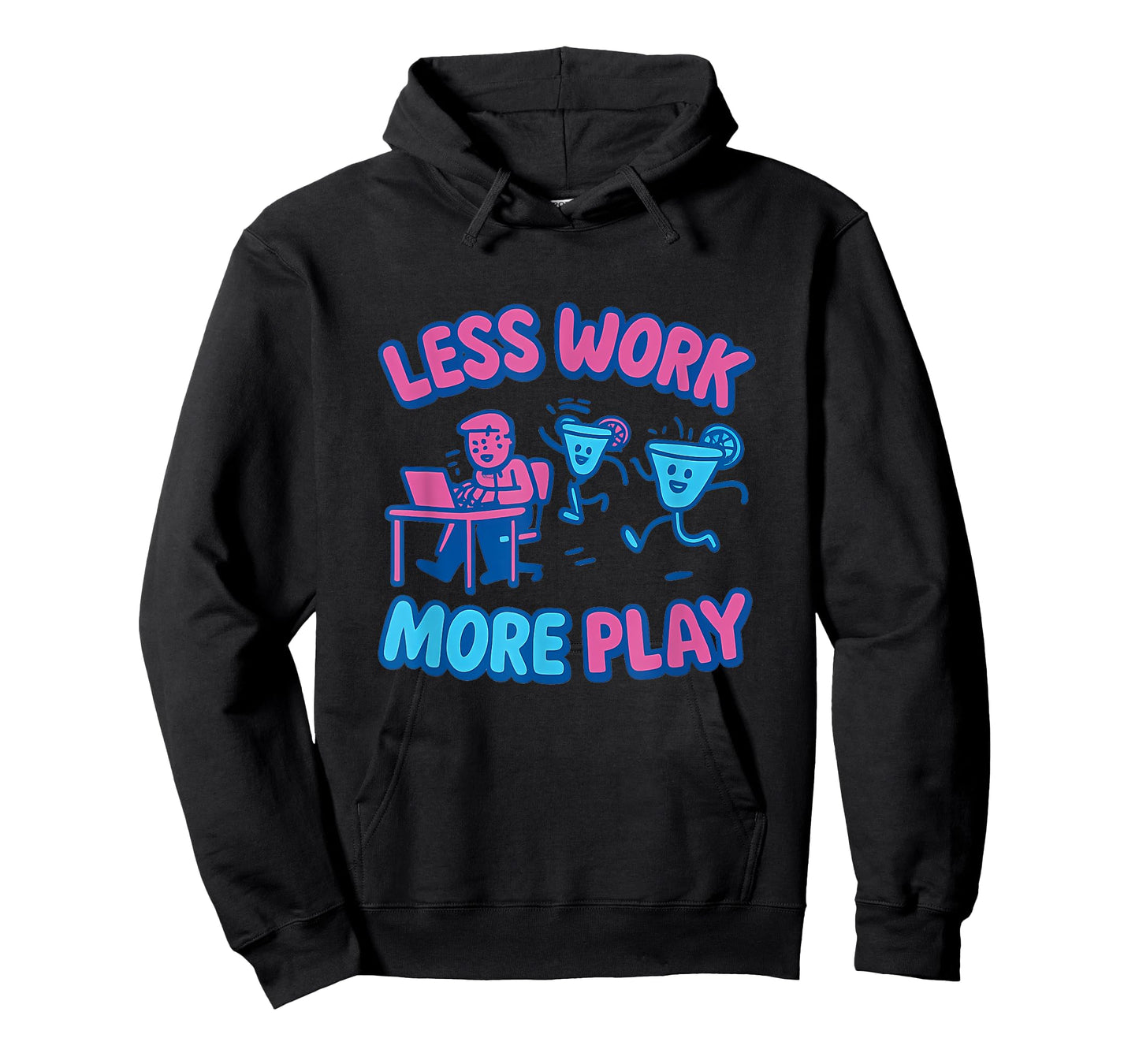 Cartoon Funny Less Work More Play Margarita Party Graphic T-Shirt