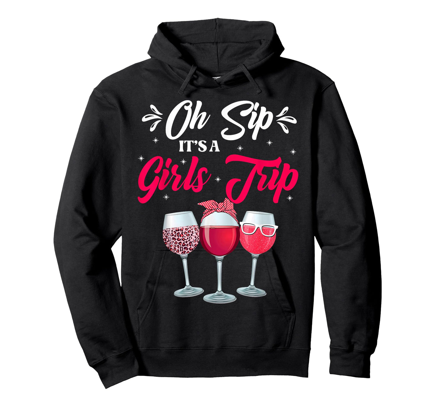 Wine Glasses Funny Oh Sip It's A Girls Trip Leopard Print T-Shirt