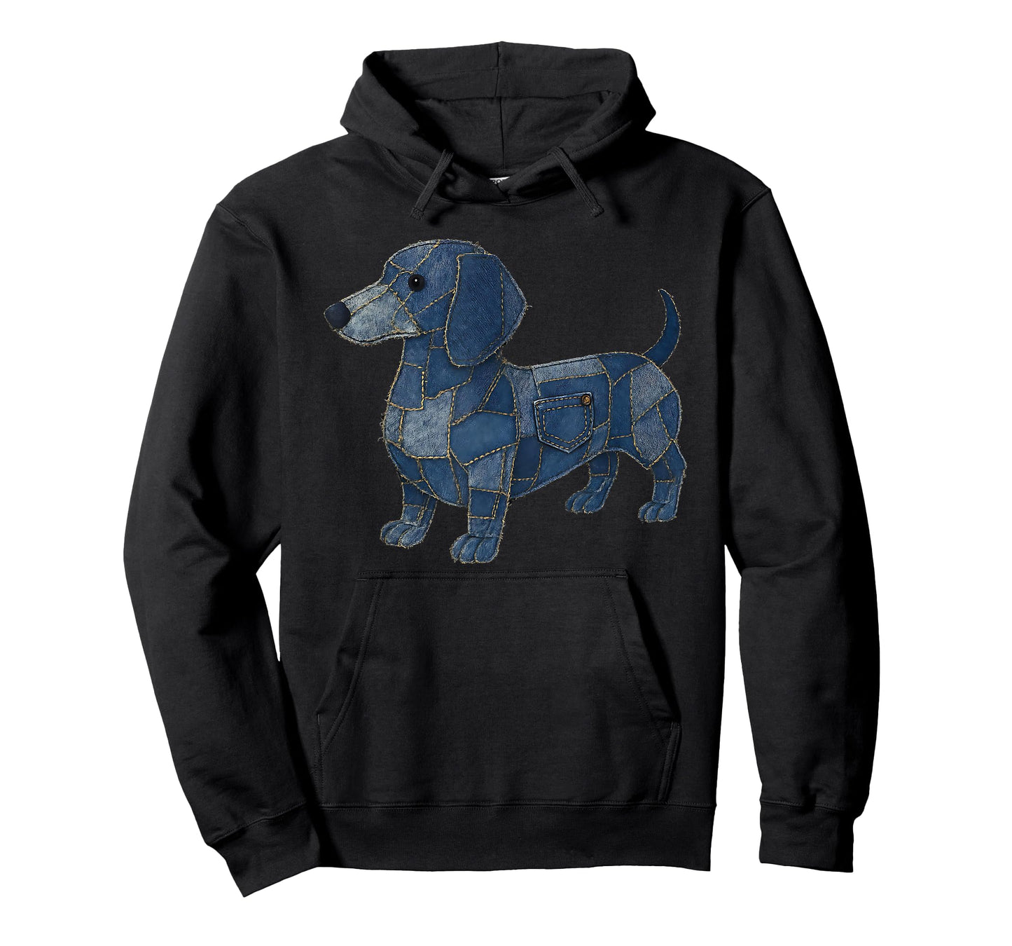 Dog Pattern Denim Patchwork Sausage Wiener Dachshund Tee T-Shirt