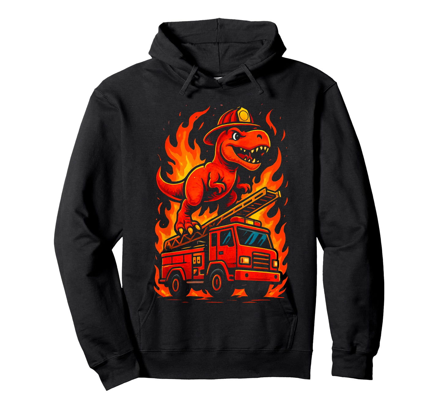 TRex Fireman Dinosaur Firefighter Hat Firetruck Boys Men T-Shirt