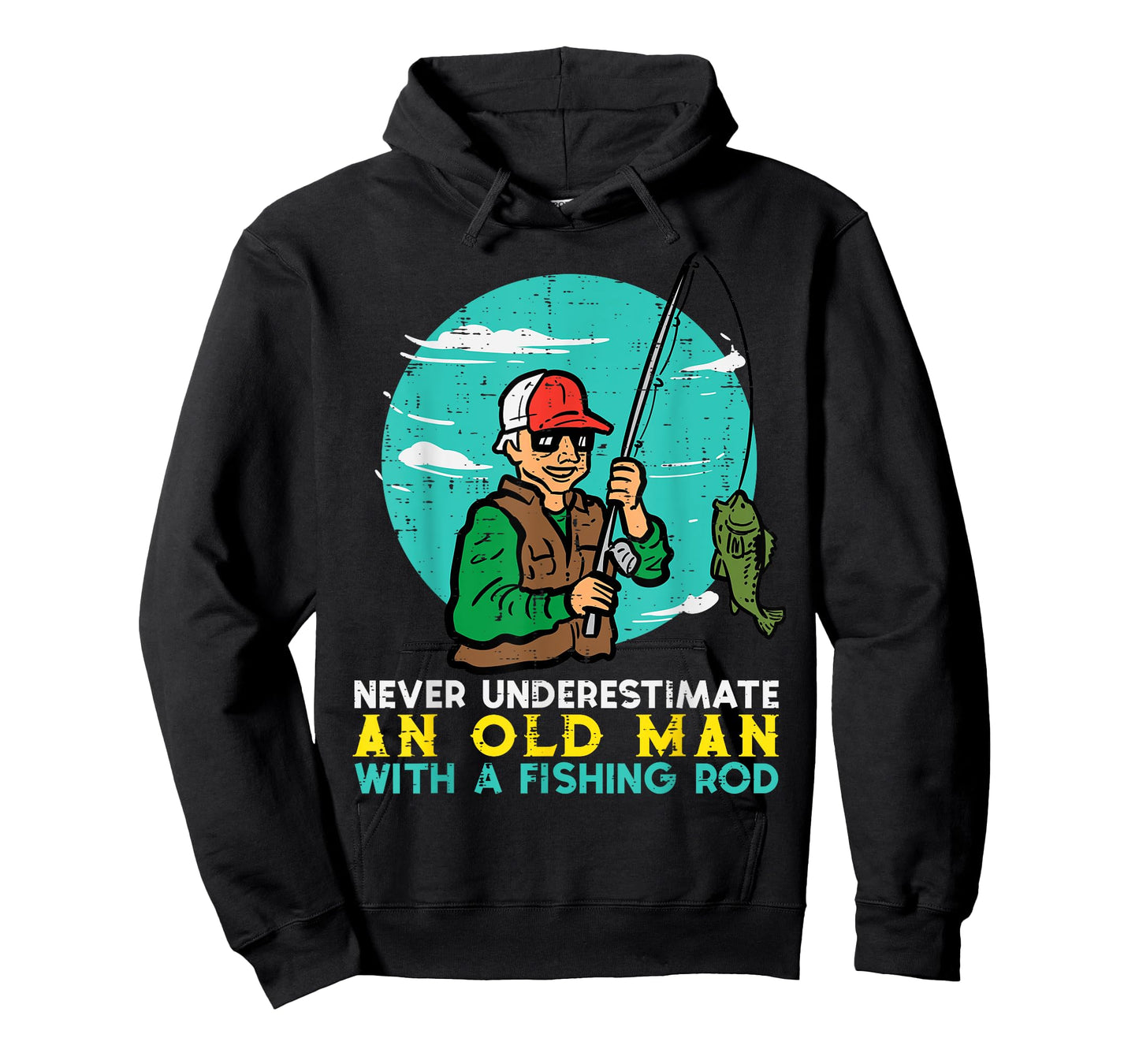 Never Underestimate Old Man Fishing Rod Fun Dad Grandpa Men T-Shirt