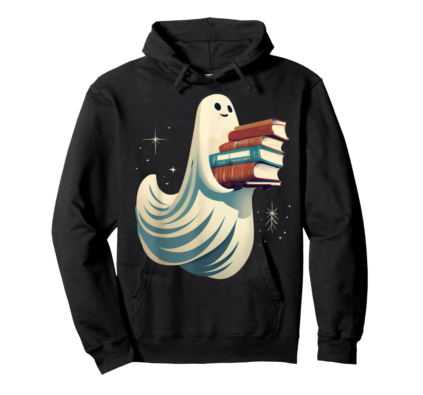 Friendly Ghost Carrying Books Halloween Graphic T T-Shirt