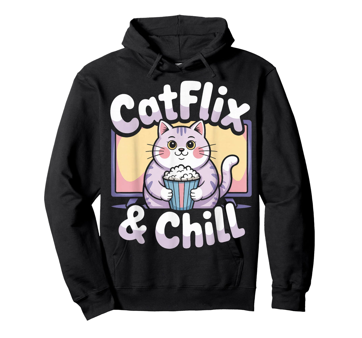 Catflix & Chill Cozy Cat Cartoon Relaxing Kitty Kawaii Art T-Shirt