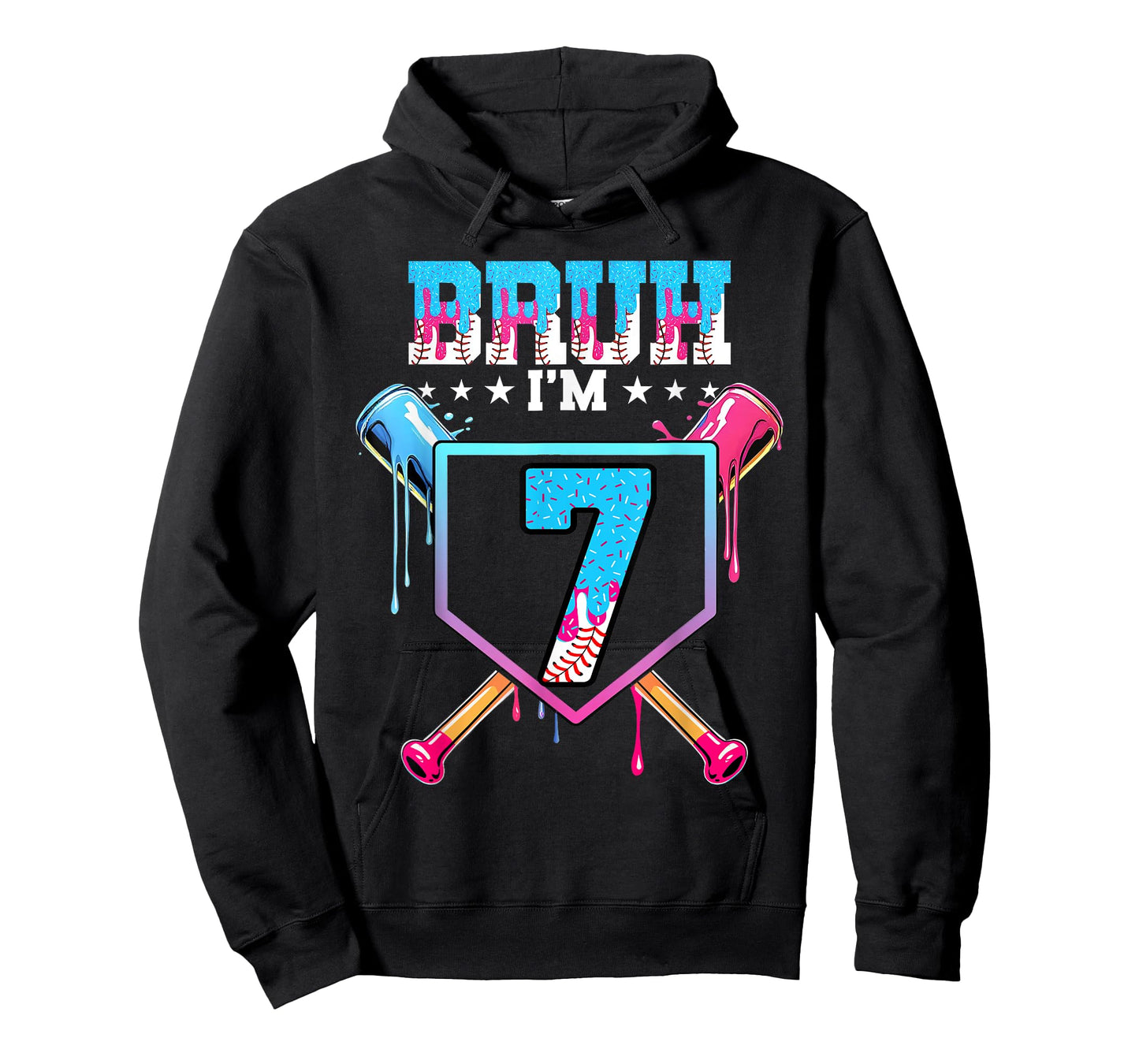 Bruh 7th Birthday Boy Baseball Ice Cream Drip 7 Year Old Boy T-Shirt