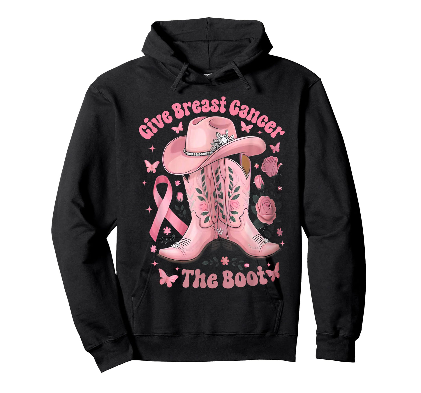 Give Breast Cancer The Boot Pink Ribbon Western Cowboy Boots T-Shirt