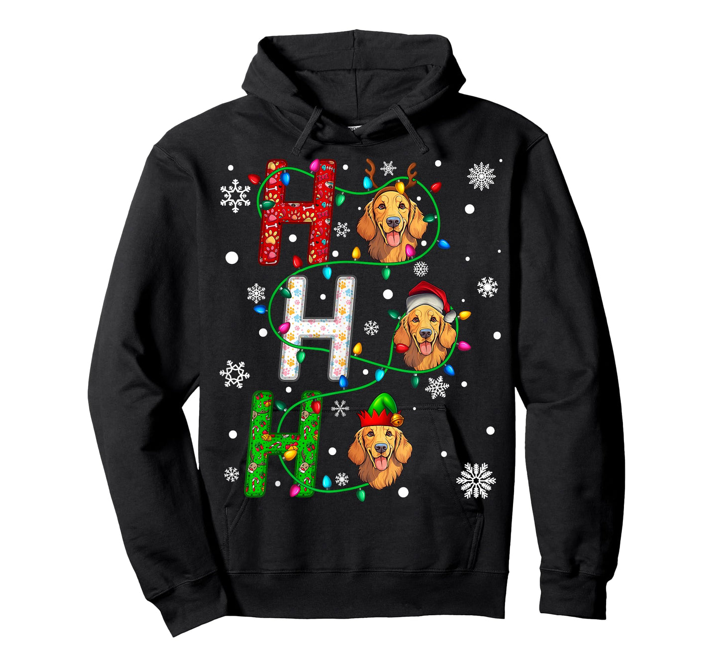 Santa Hat Ho Ho Family Christmas Golden Retriever Dog Xmas T-Shirt