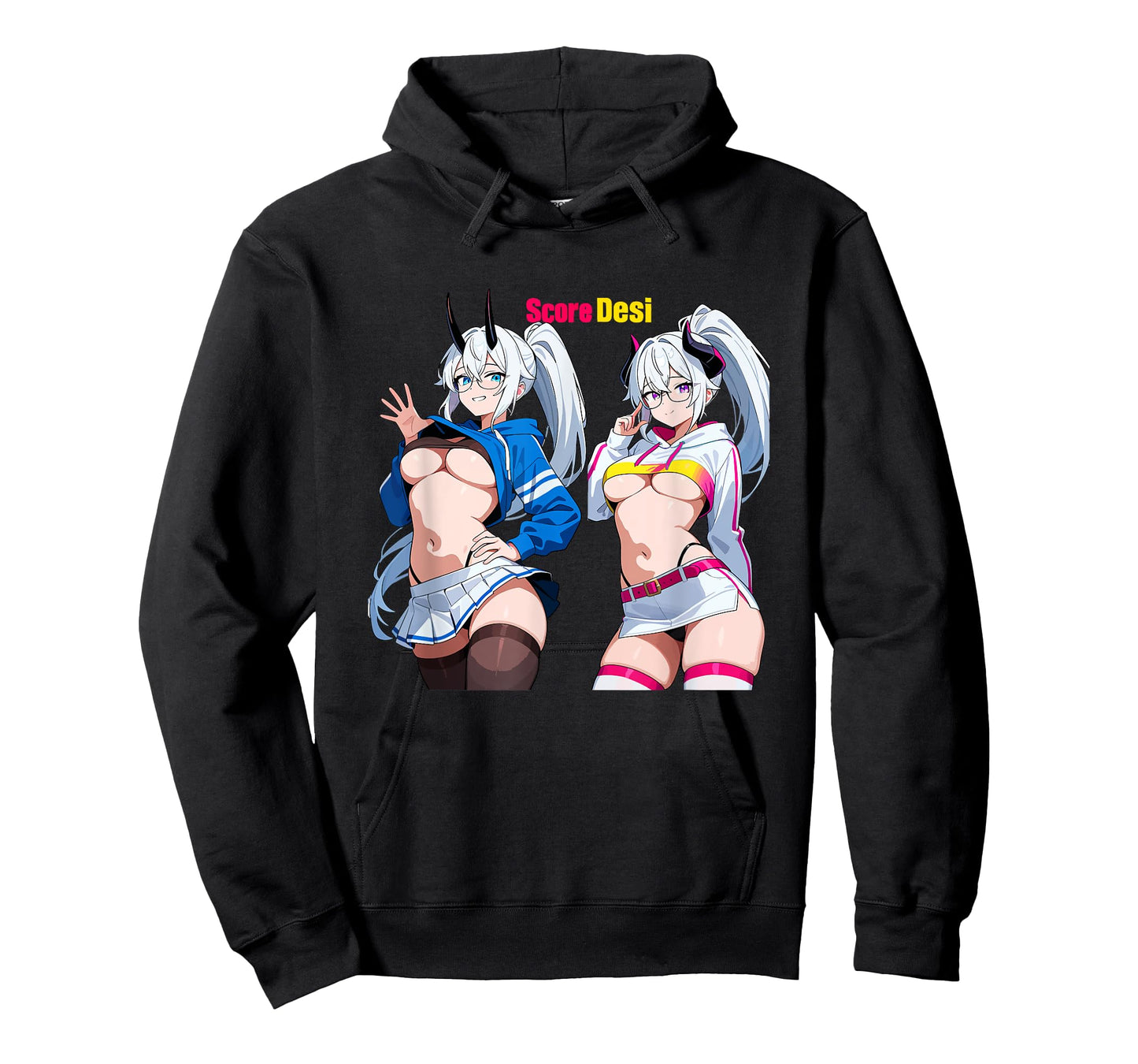 Waifu Sexy Anime Girl Horns Glasses Skirt Japanese Manga T-Shirt