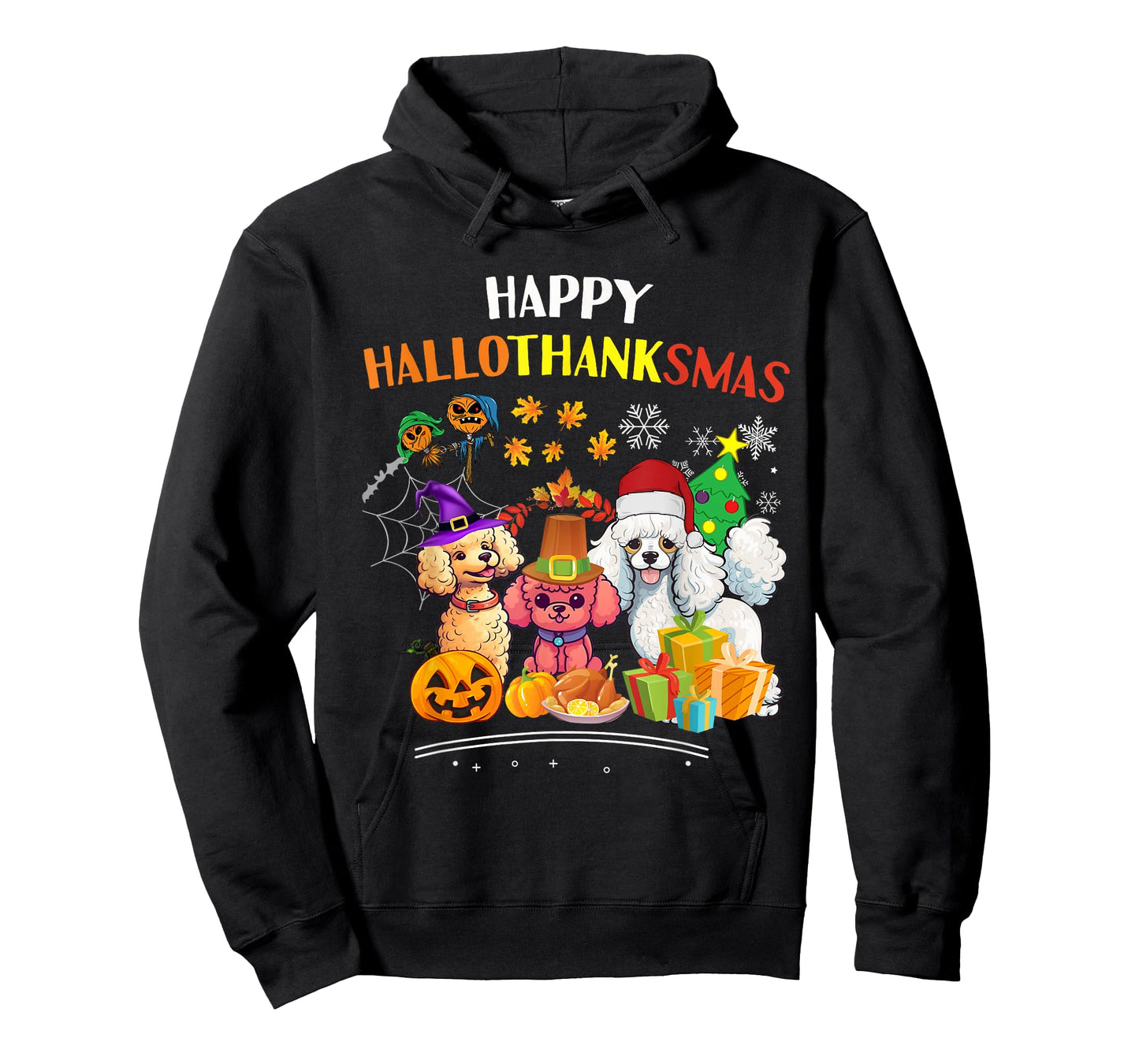 Poodle Dog Halloween Merry Christmas happy Hallothanksmas T-Shirt