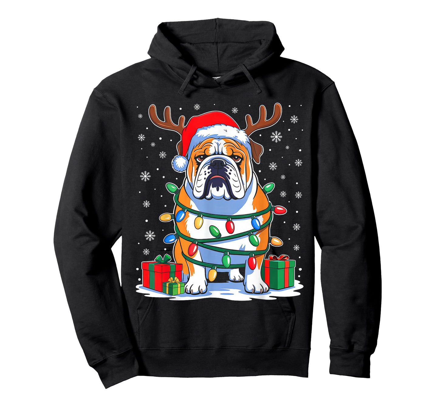 English Bulldog Dog Christmas Lights Santa Hat Xmas Pajamas T-Shirt