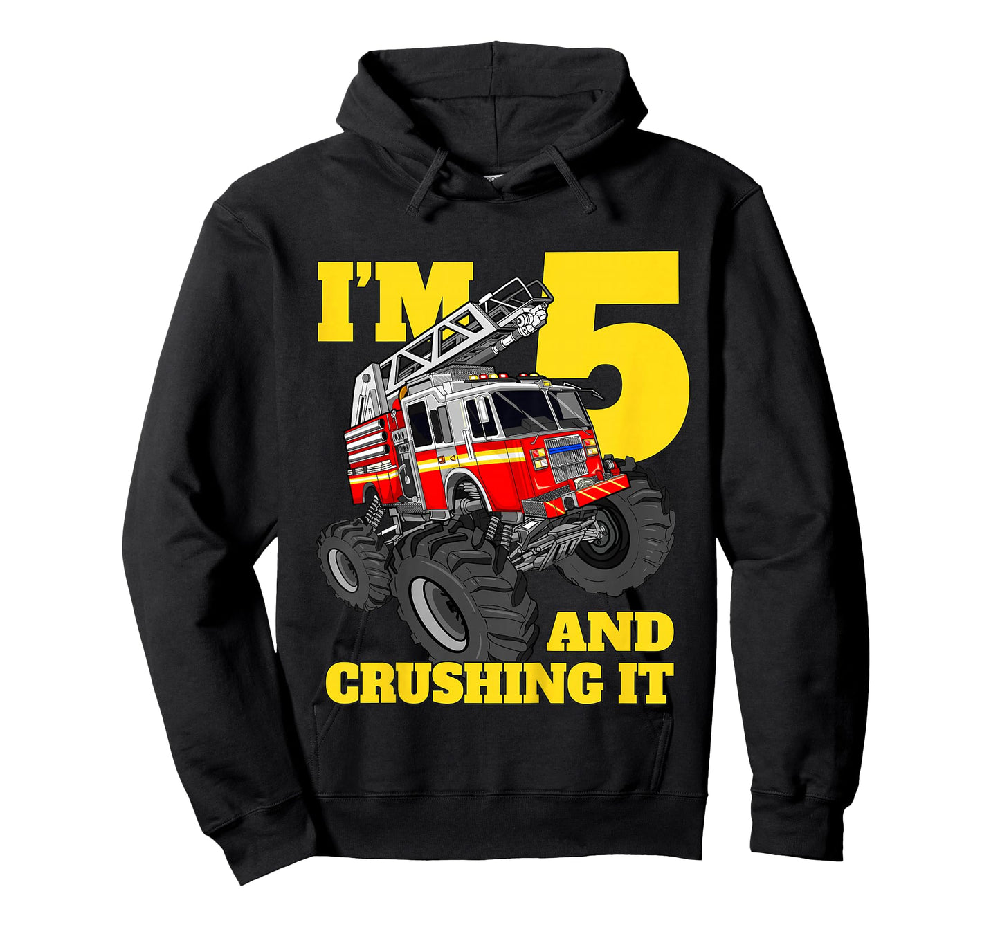 Kids Monster Fire Truck 5th Birthday Boy 5 Five Firefighter T-Shirt