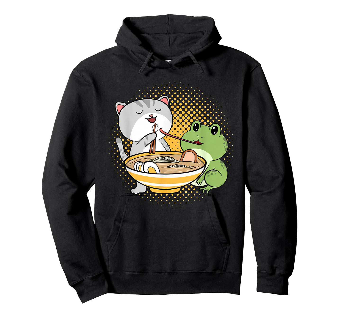 Kawaii Cat Eating Ramen Noodles Frog Otaku Manga Funny Anime T-Shirt
