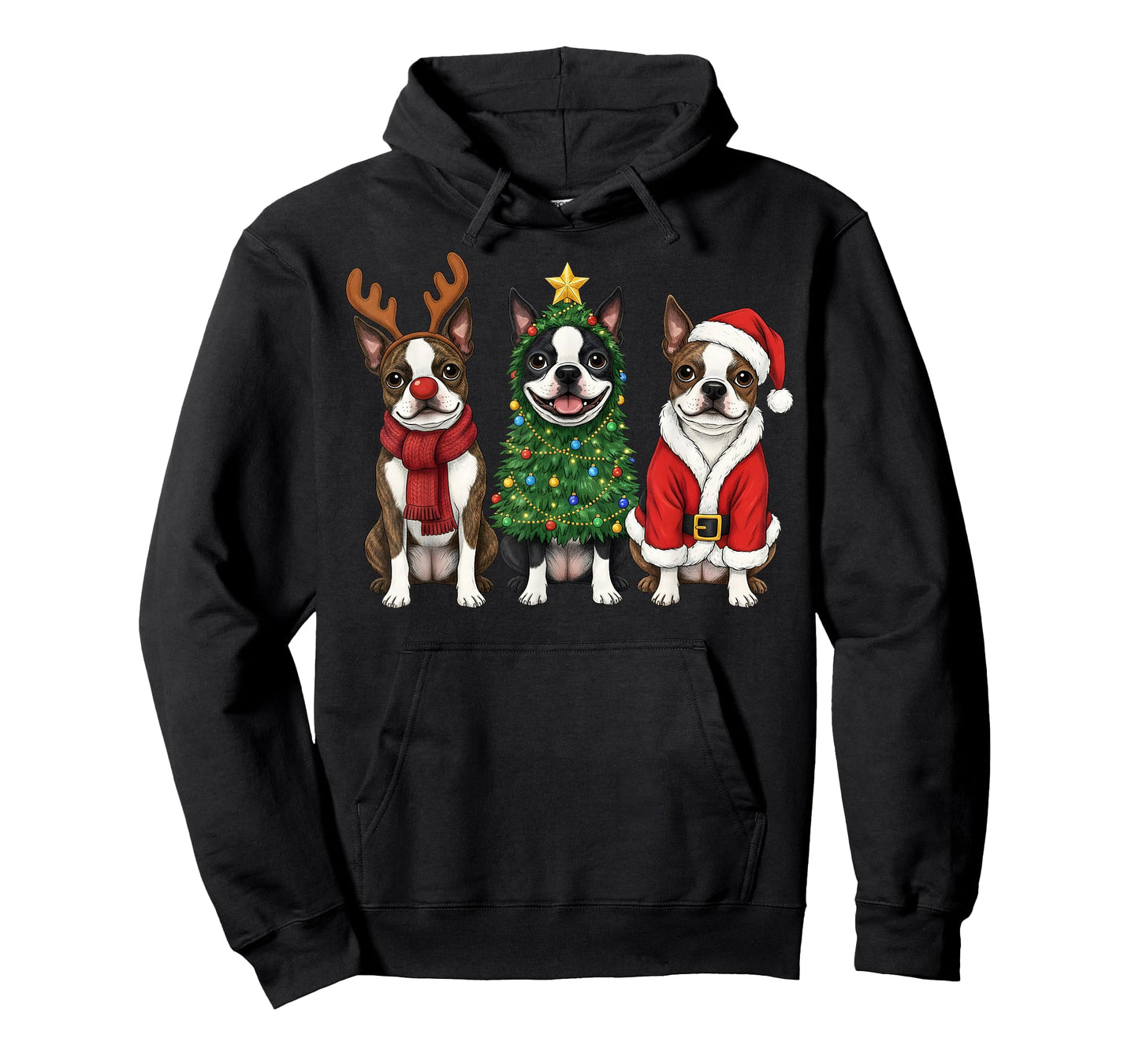 Retro Christmas Boston Terrier Santa Reindeer Dog Lover T-Shirt