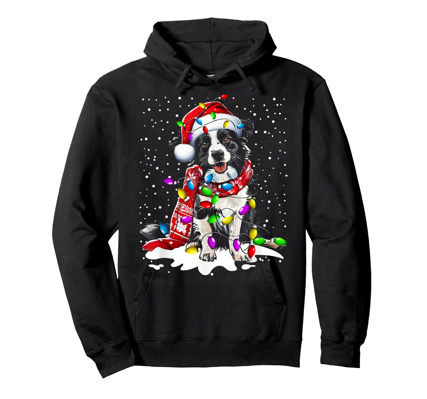 Border Collie Dog Lighting Xmas Santa Hat Christmas T-Shirt