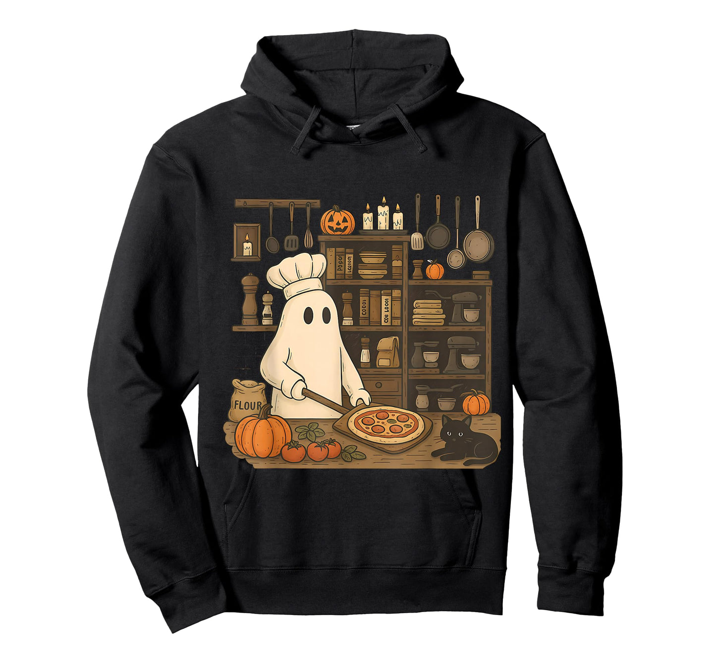 Ghost Baking Pizza Halloween Chef Baker Foodie Pizza Lover T-Shirt