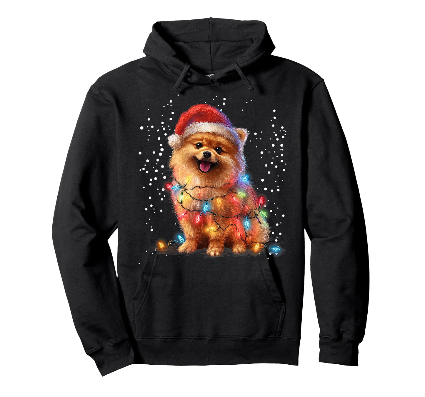 Christmas Lights Pomeranian Wearing Xmas Hat Cute Dog T-Shirt