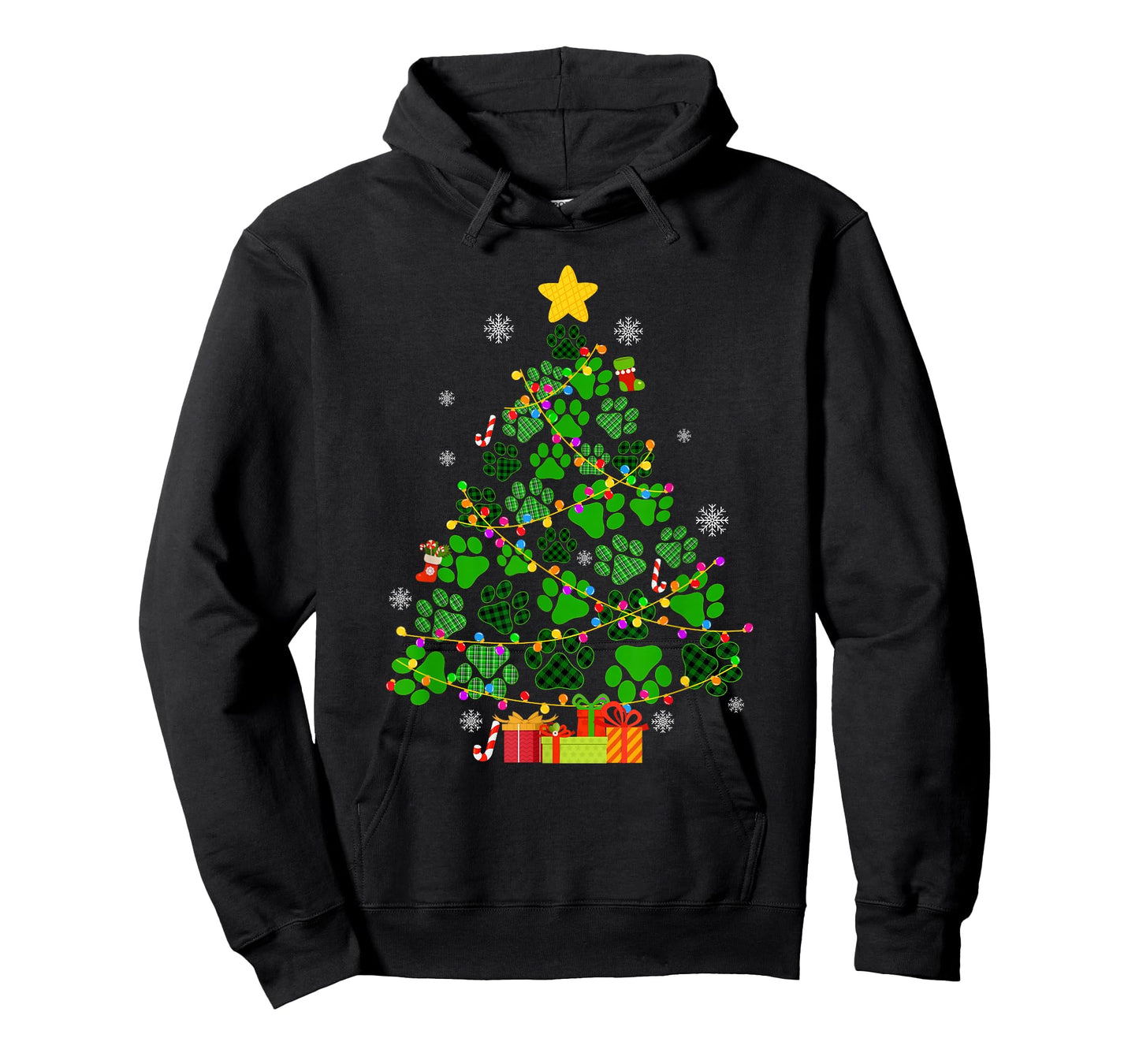 Funny Dog Cat Paws Christmas Tree Xmas Lights Animal Lovers T-Shirt